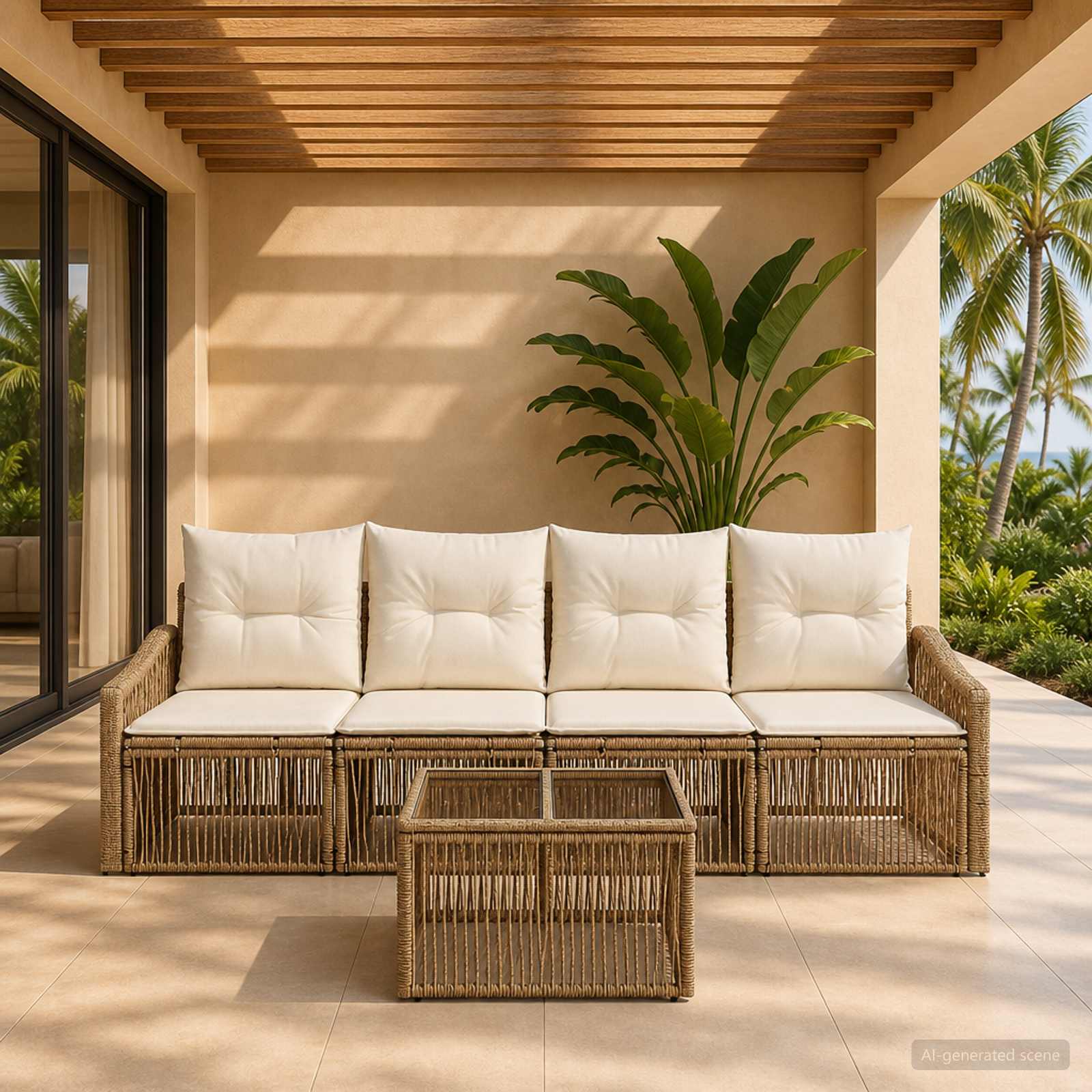 Gartensofa-set 5 pcs Beige Poly-Rattan