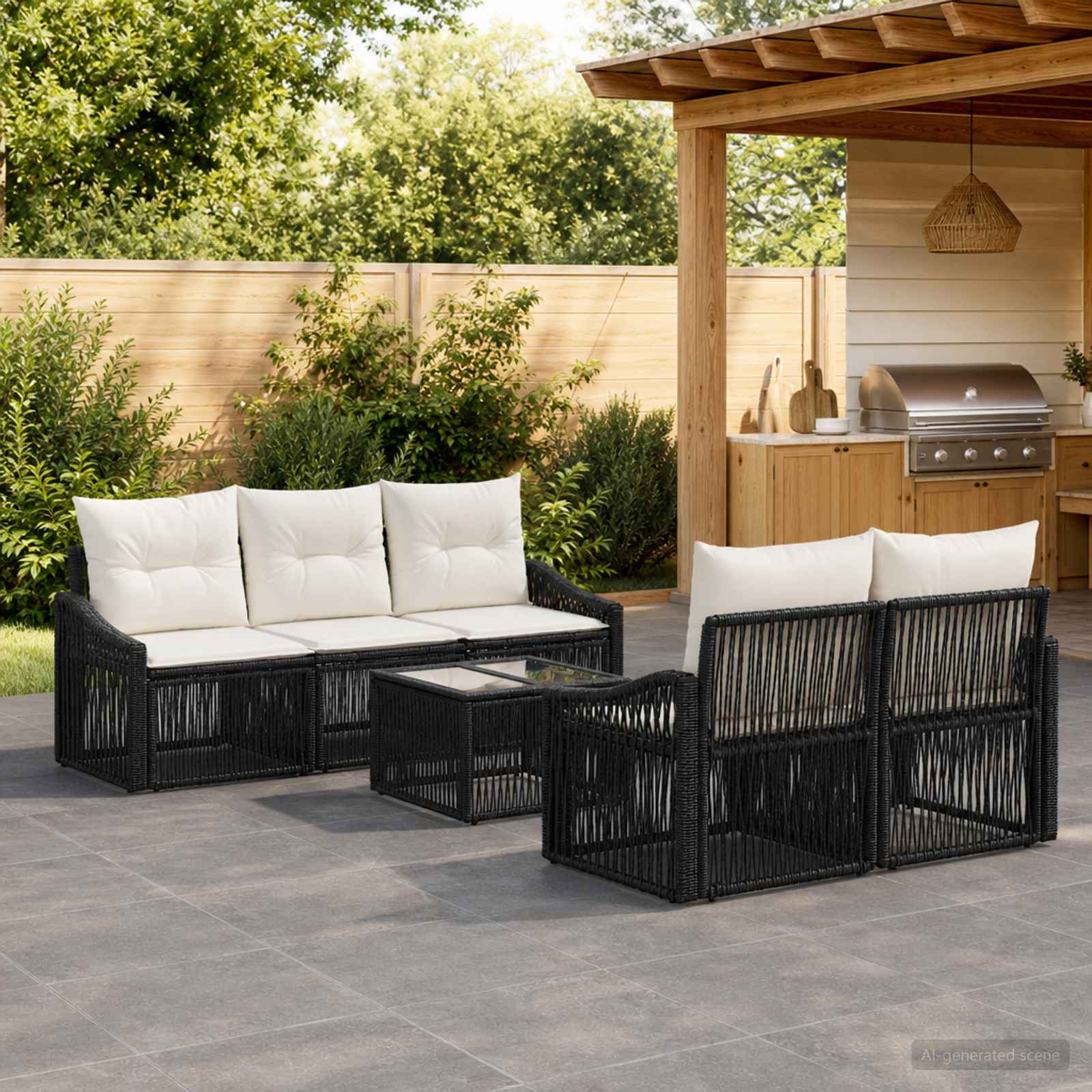 Gartensofa-set 6 stk. Schwarz Poly-Rattan