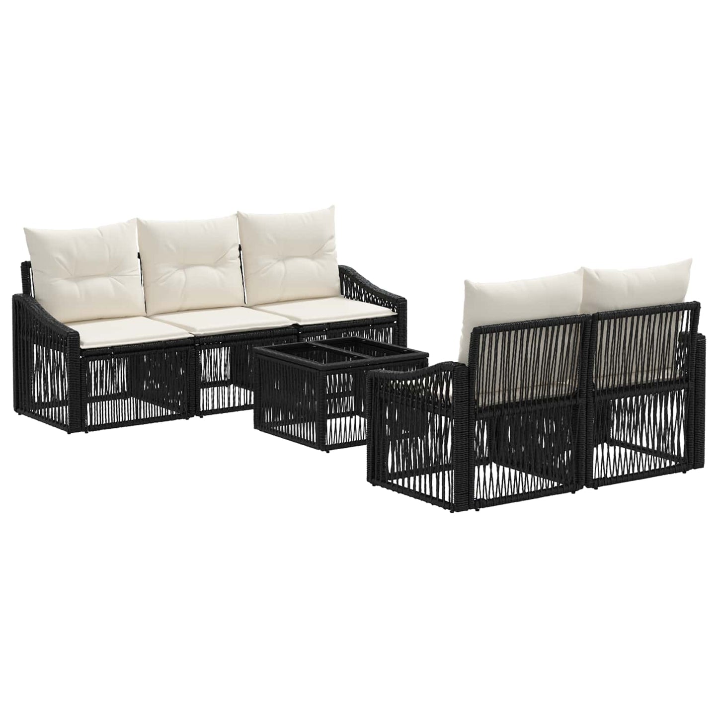 Gartensofa-set 6 stk. Schwarz Poly-Rattan