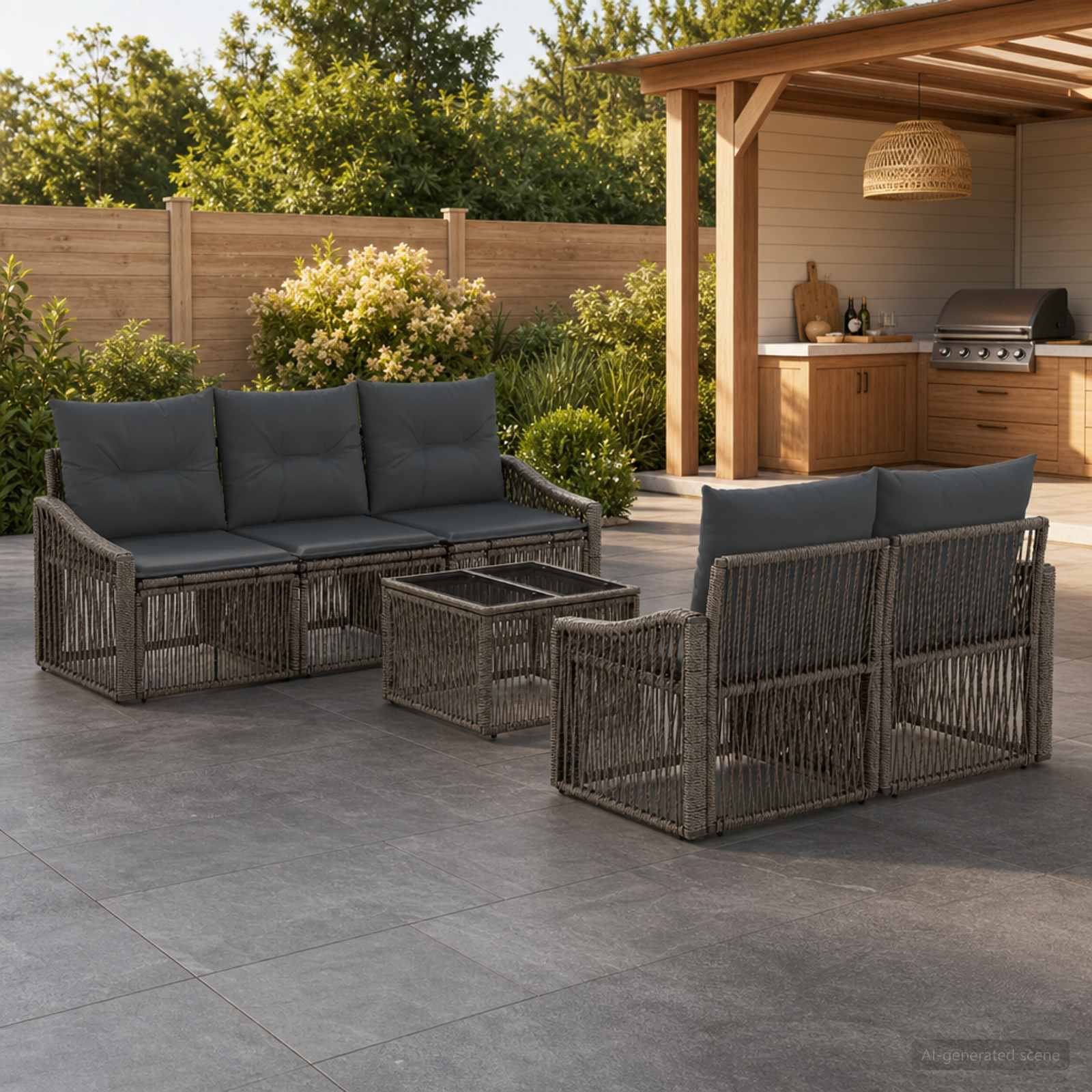Gartensofa-set 6 stk. Grau Poly-Rattan