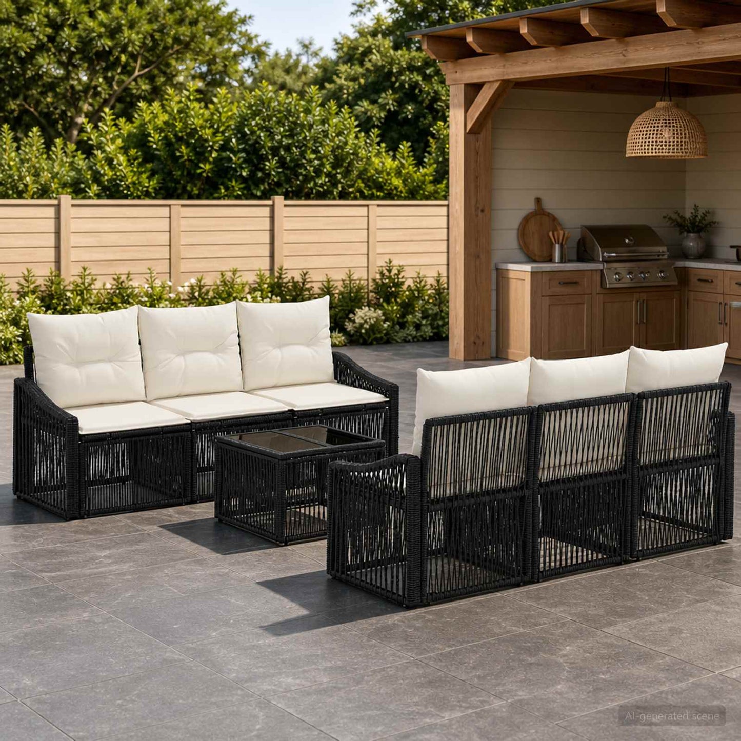 Gartensofa-set 7 stk. Schwarz Poly-Rattan
