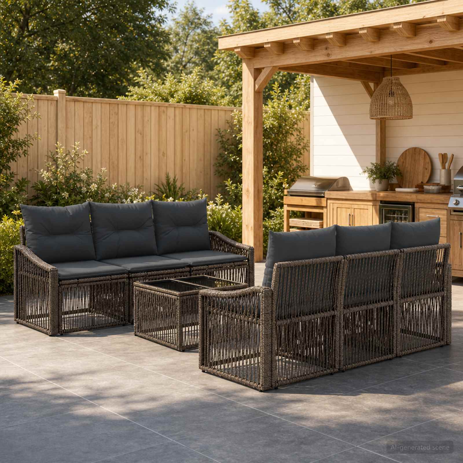 Gartensofa-set 7 stk. Grau Poly-Rattan
