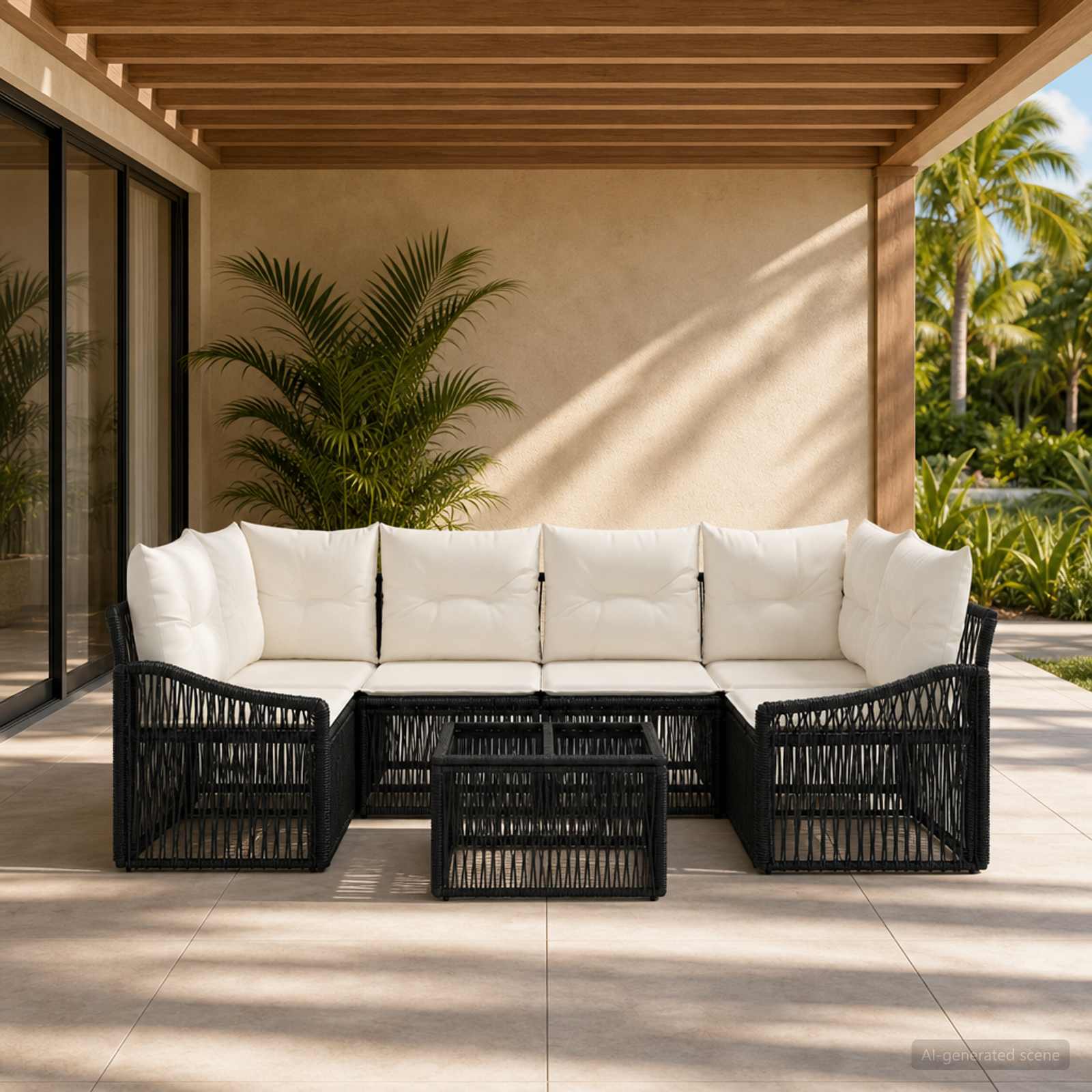 Gartensofa-set 7 stk. Schwarz Poly-Rattan