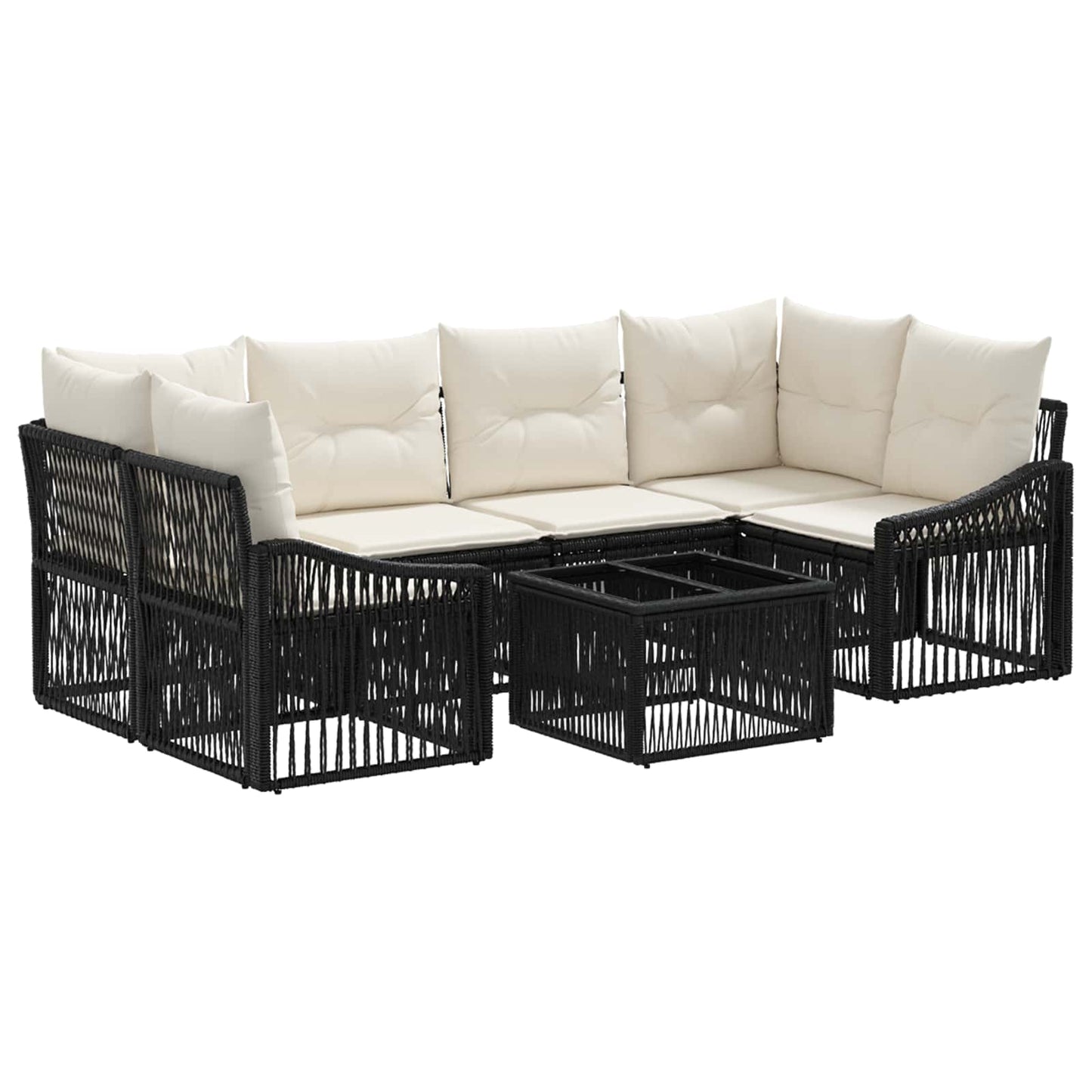 Gartensofa-set 7 stk. Schwarz Poly-Rattan
