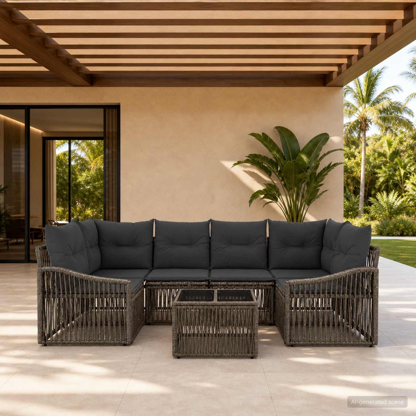 Gartensofa-set 7 stk. Grau Poly-Rattan