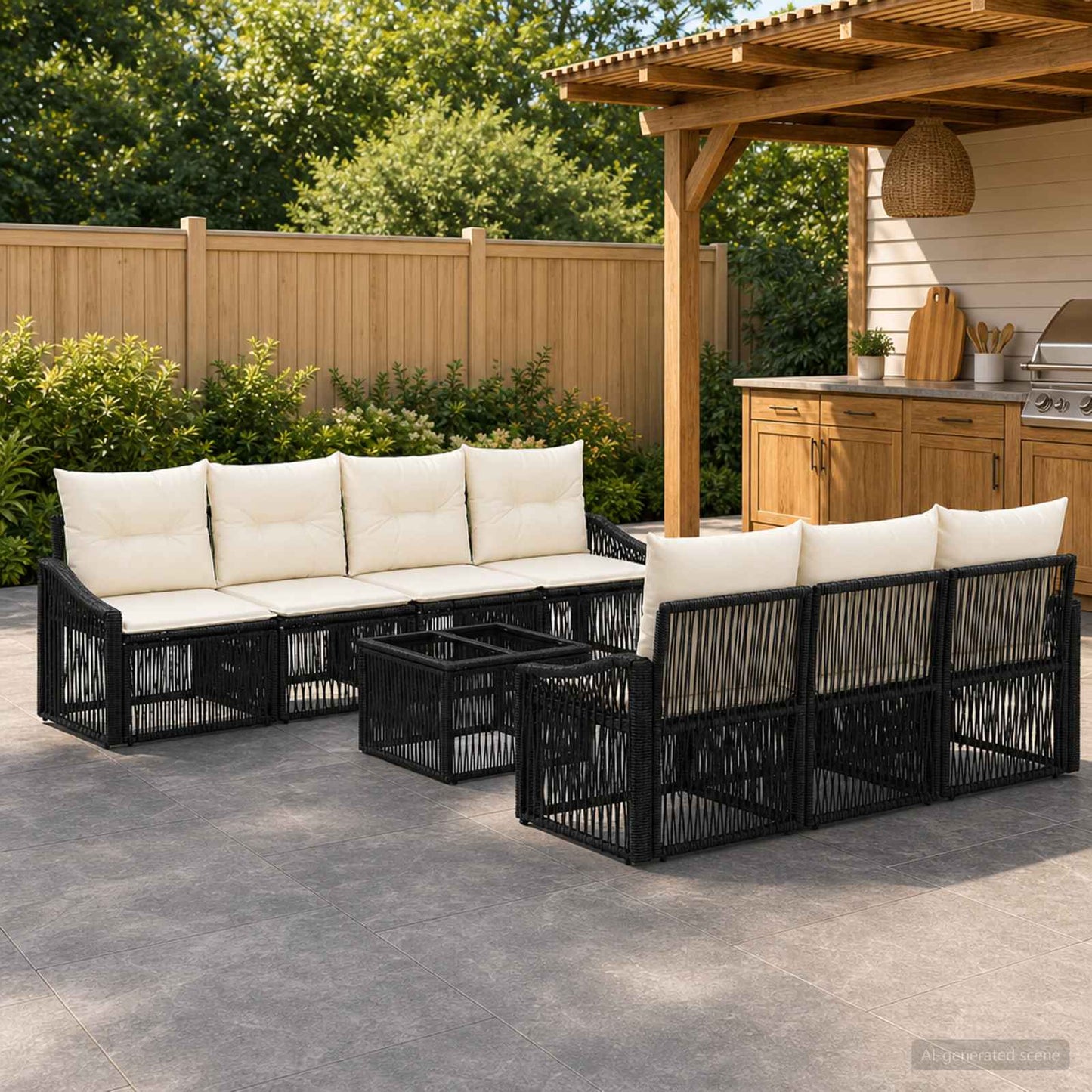 Gartensofa-set 8 stk. Schwarz Poly-Rattan