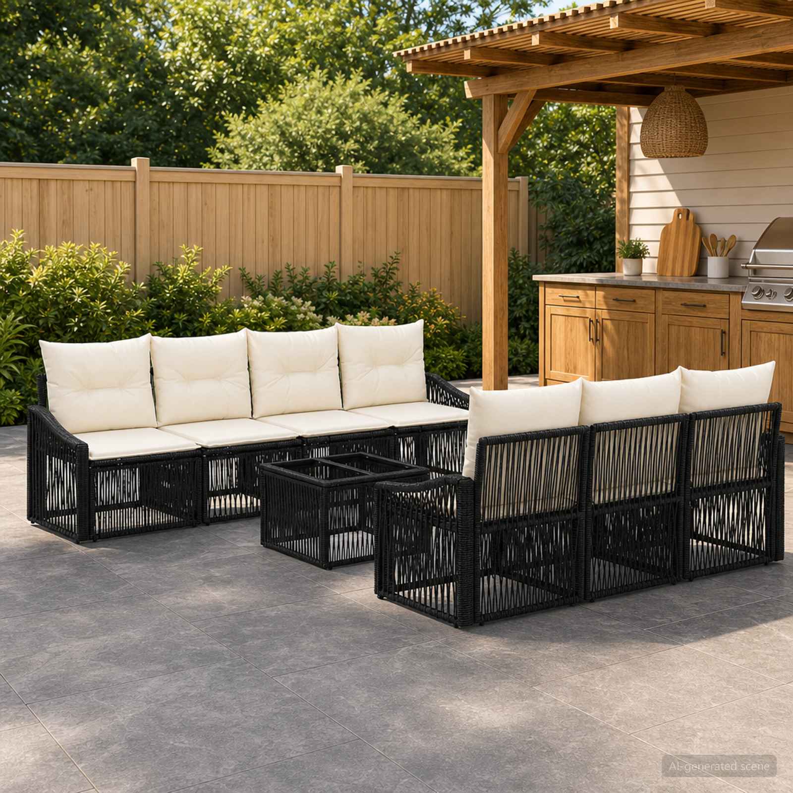 Gartensofa-set 8 stk. Schwarz Poly-Rattan
