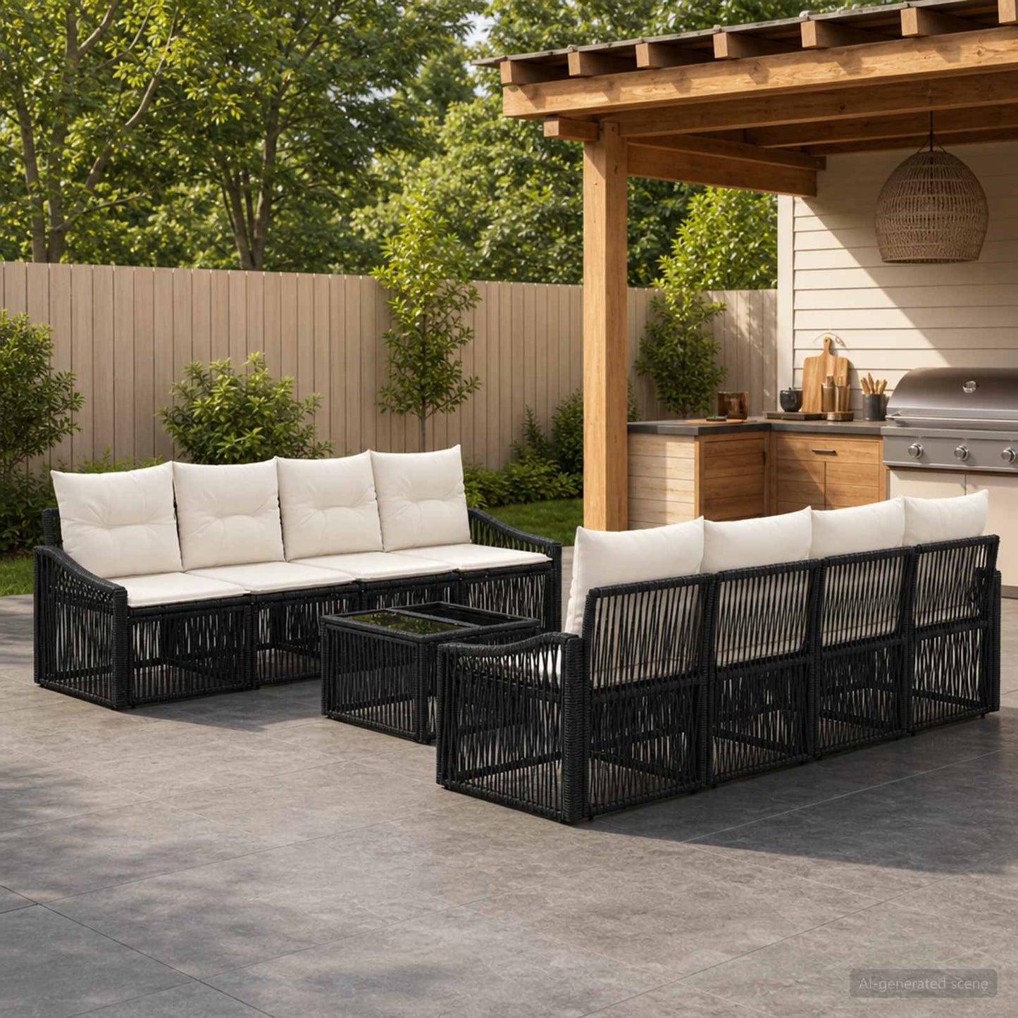 Gartensofa-set 9 stk. Schwarz Poly-Rattan
