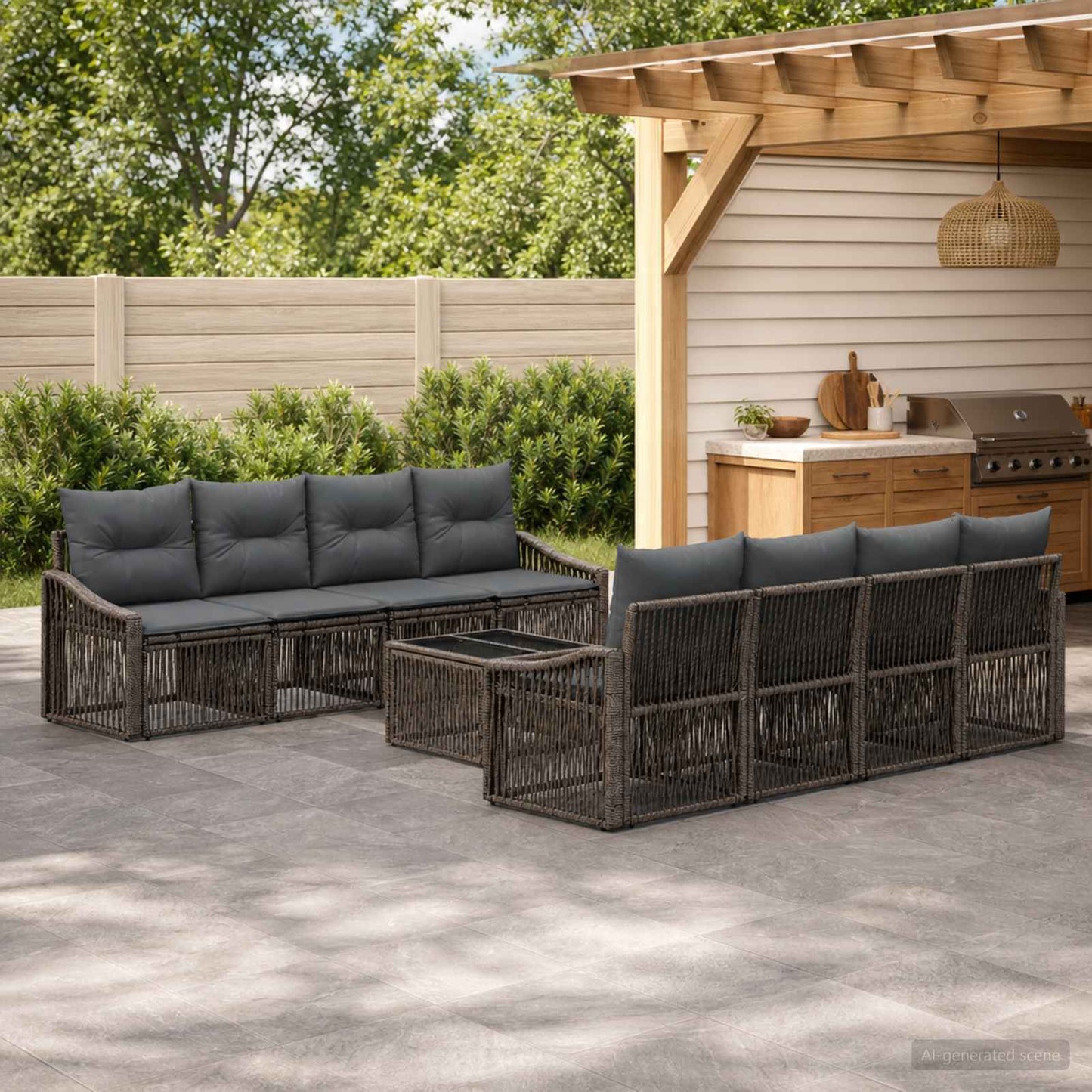 Gartensofa-set 9 stk. Grau Poly-Rattan