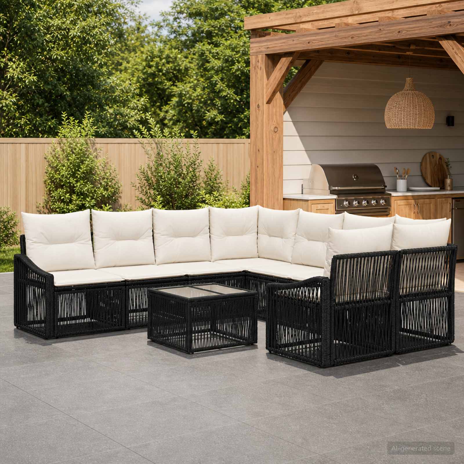 Gartensofa-set 9 stk. Schwarz Poly-Rattan