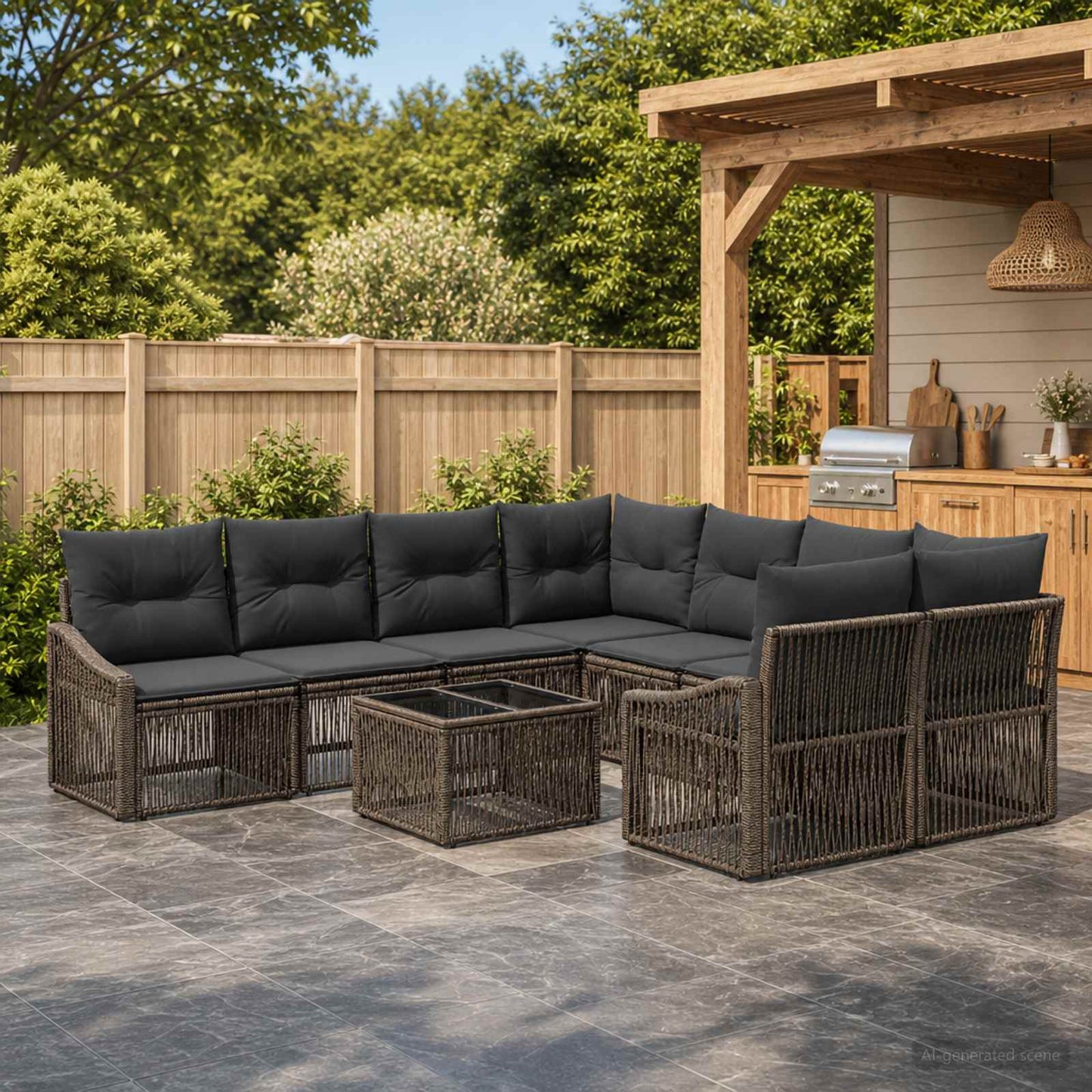 Gartensofa-set 9 stk. Grau Poly-Rattan