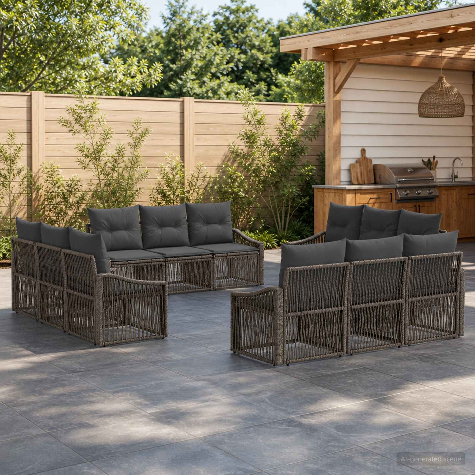 Gartensofa-set 12 pcs Grau Poly-Rattan