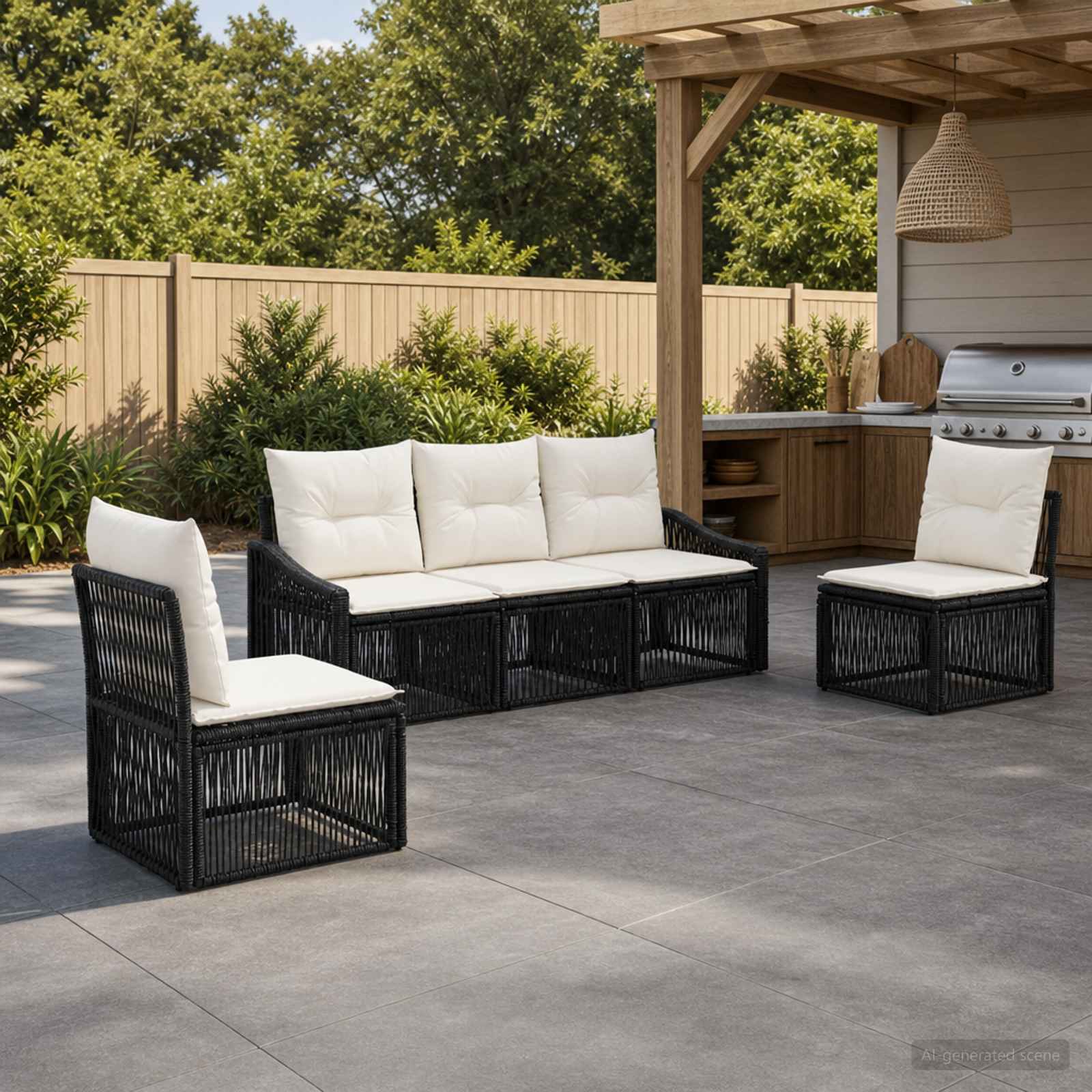 Gartensofa-set 5 pcs Schwarz Poly-Rattan