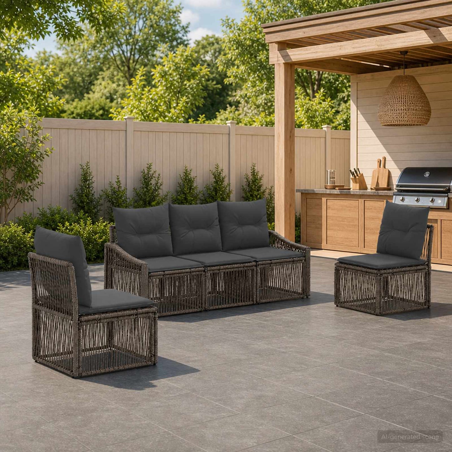 Gartensofa-set 5 pcs Grau Poly-Rattan