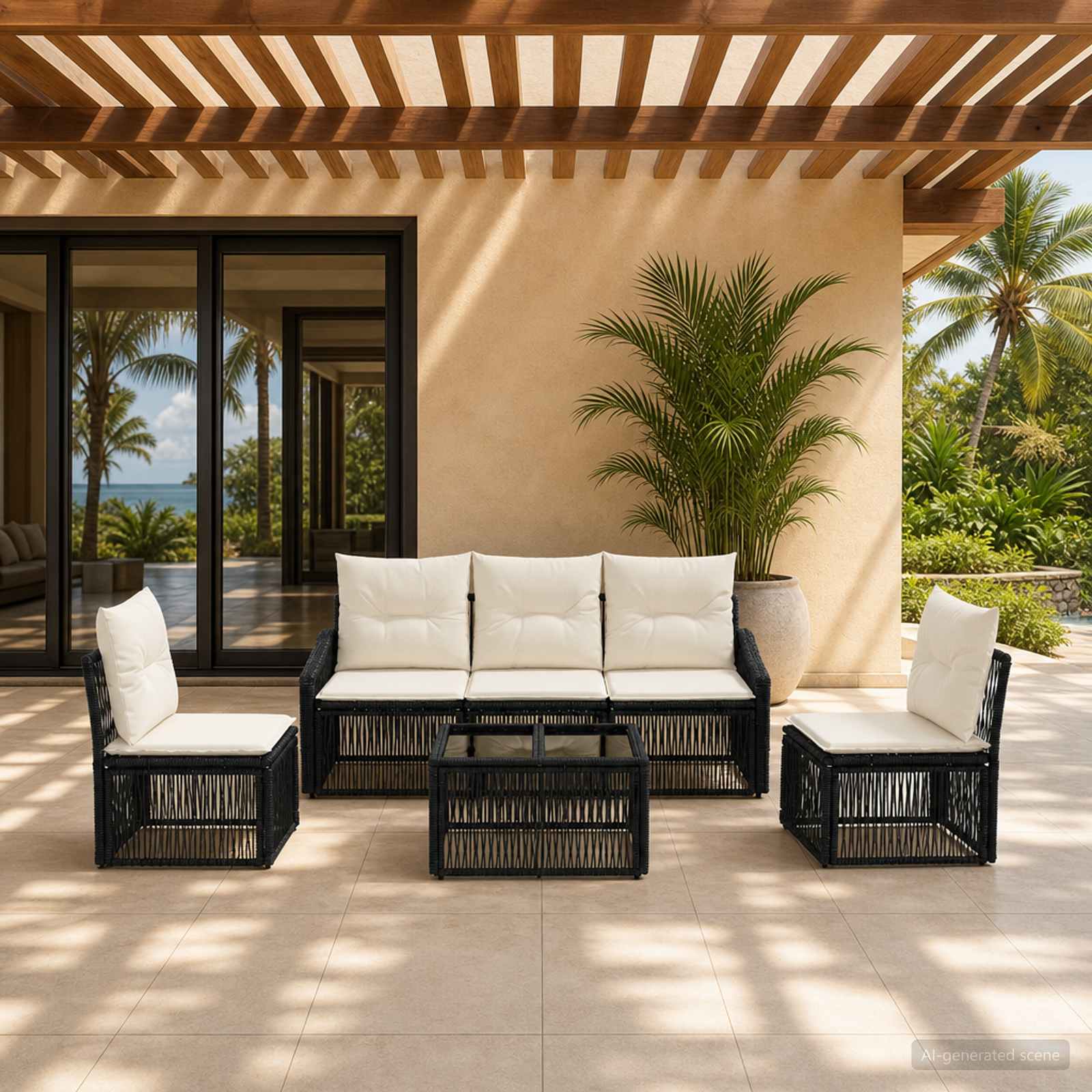 Gartensofa-set 6 stk. Schwarz Poly-Rattan