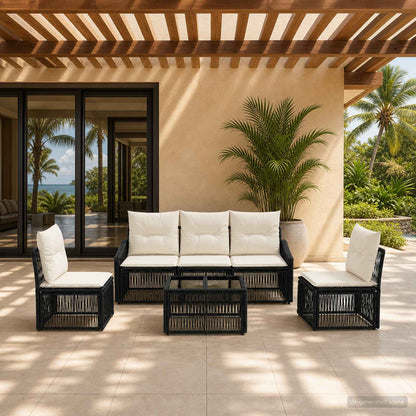 Gartensofa-set 6 stk. Schwarz Poly-Rattan