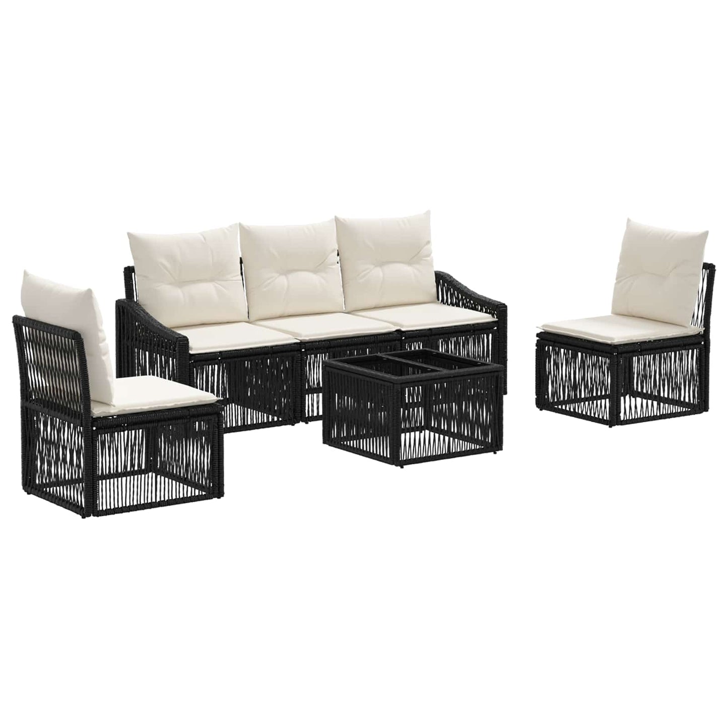 Gartensofa-set 6 stk. Schwarz Poly-Rattan