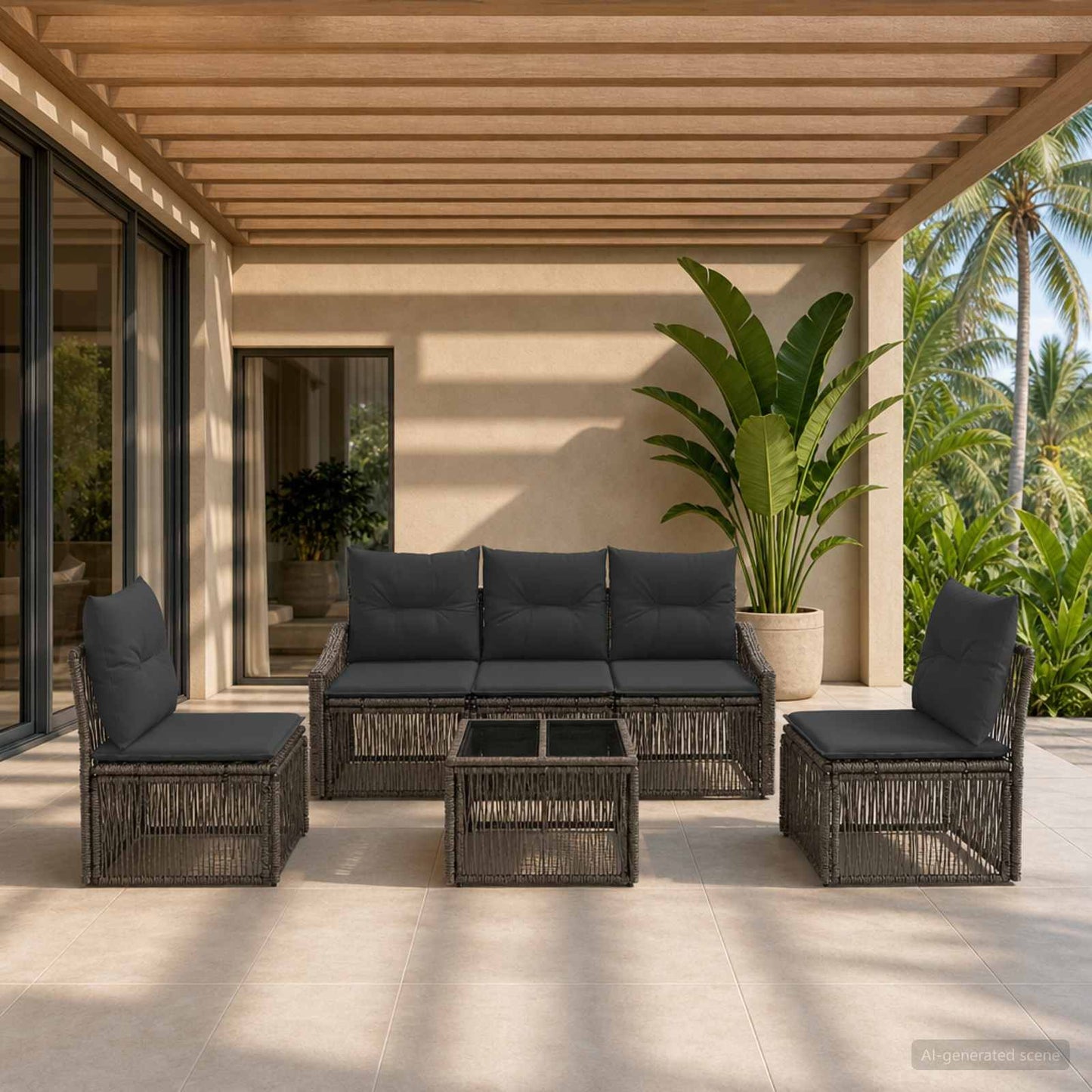Gartensofa-set 6 stk. Grau Poly-Rattan