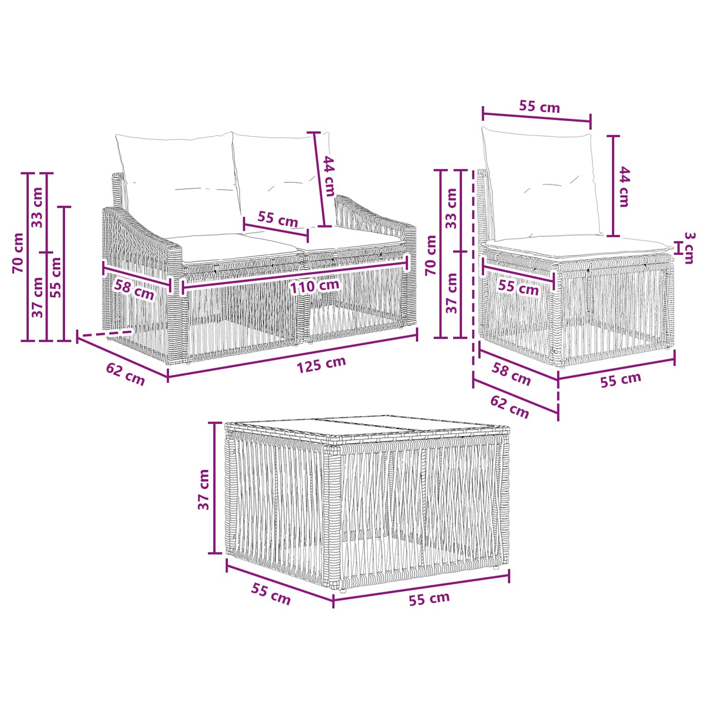 Gartensofa-set 6 stk. Grau Poly-Rattan