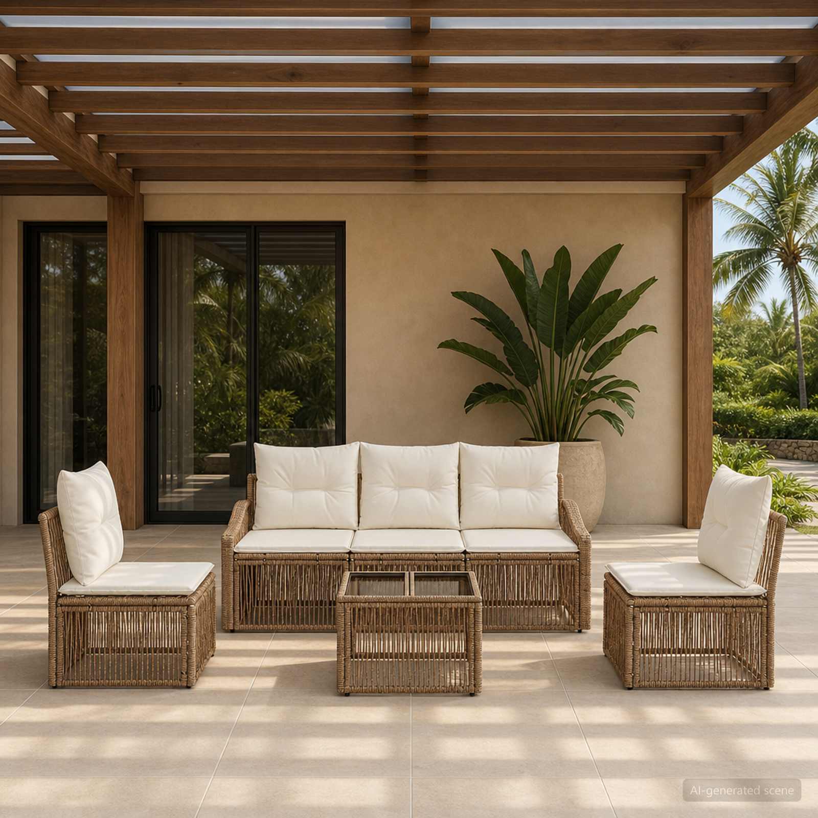 Gartensofa-set 6 pcs Beige Poly-Rattan