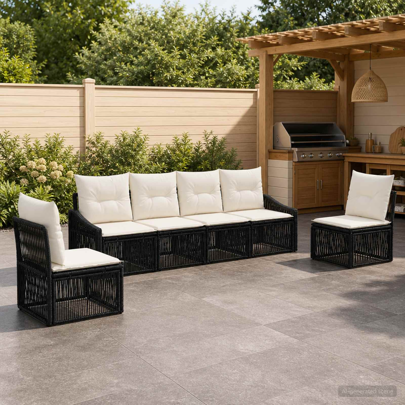 Gartensofa-set 6 pcs Schwarz Poly-Rattan