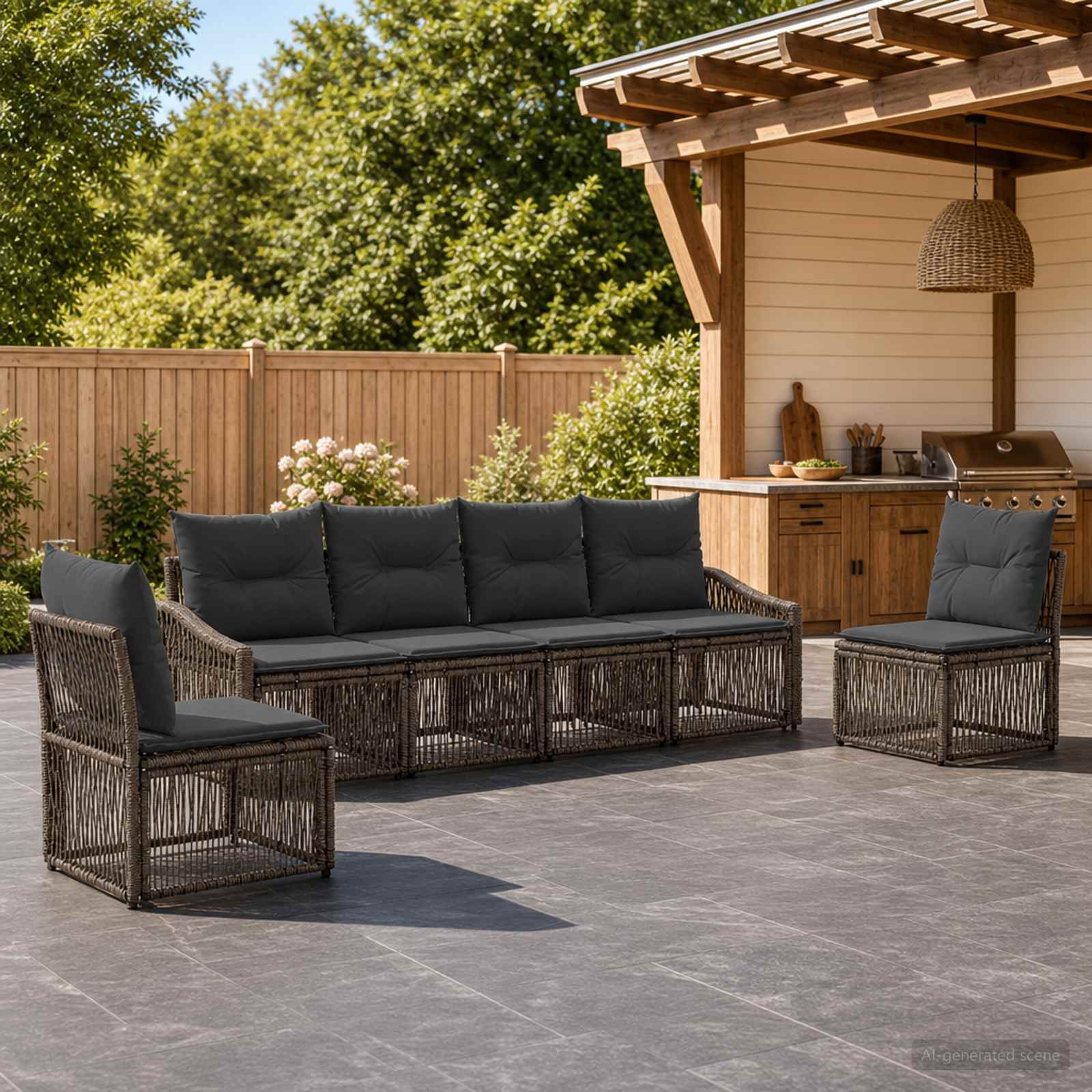 Gartensofa-set 6 pcs Grau Poly-Rattan