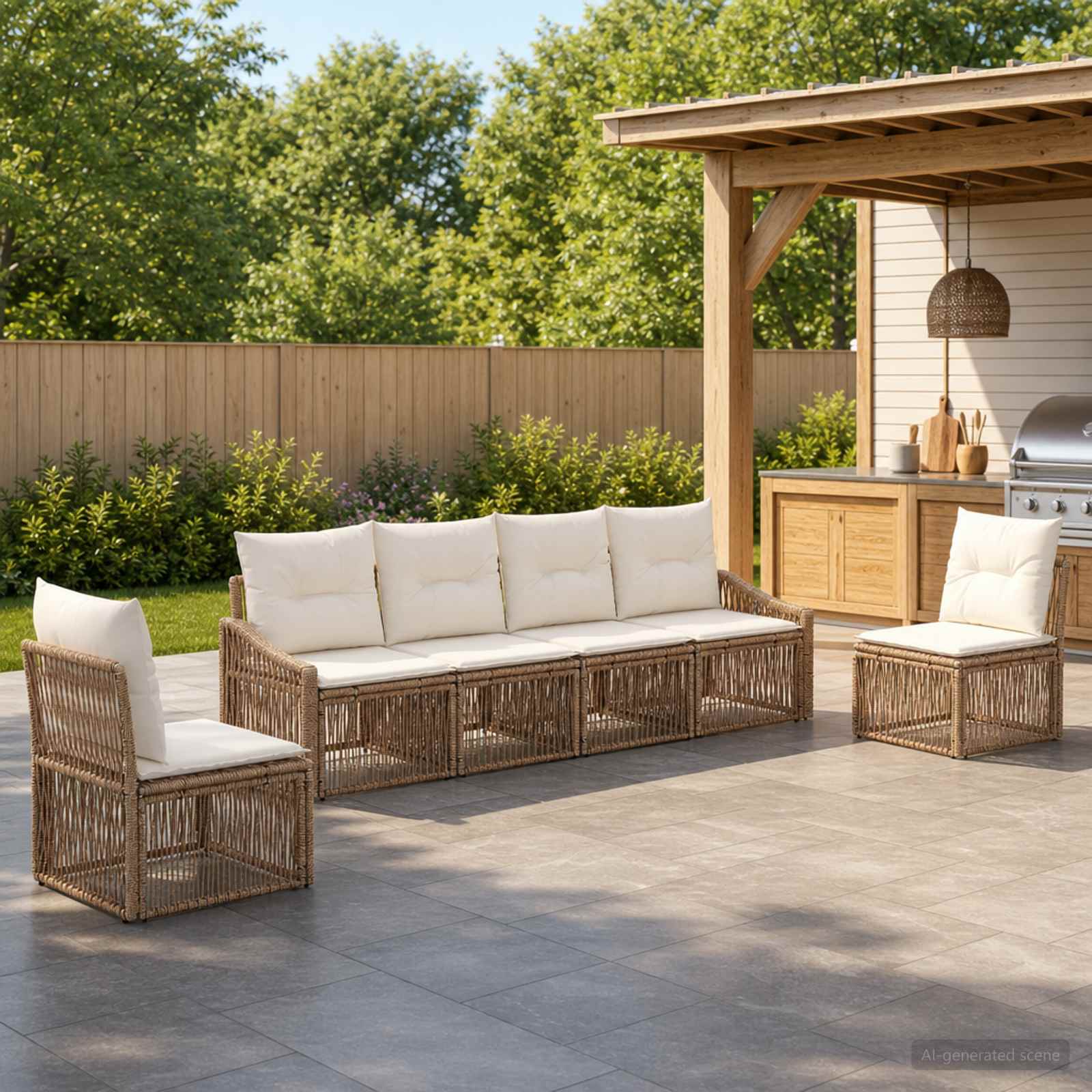 Gartensofa-set 6 pcs Beige Poly-Rattan