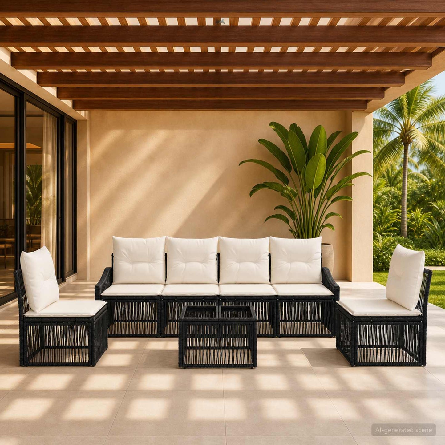 Gartensofa-set 7 stk. Schwarz Poly-Rattan