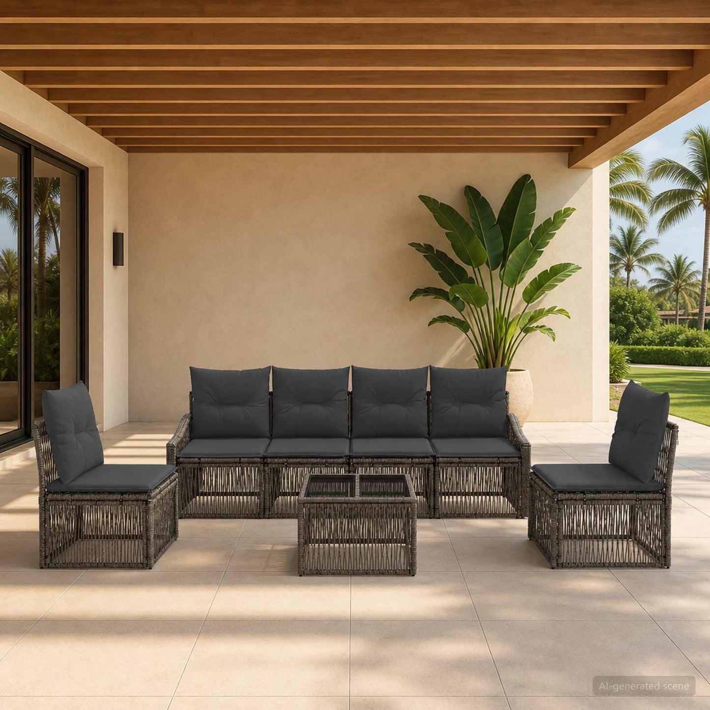 Gartensofa-set 7 stk. Grau Poly-Rattan