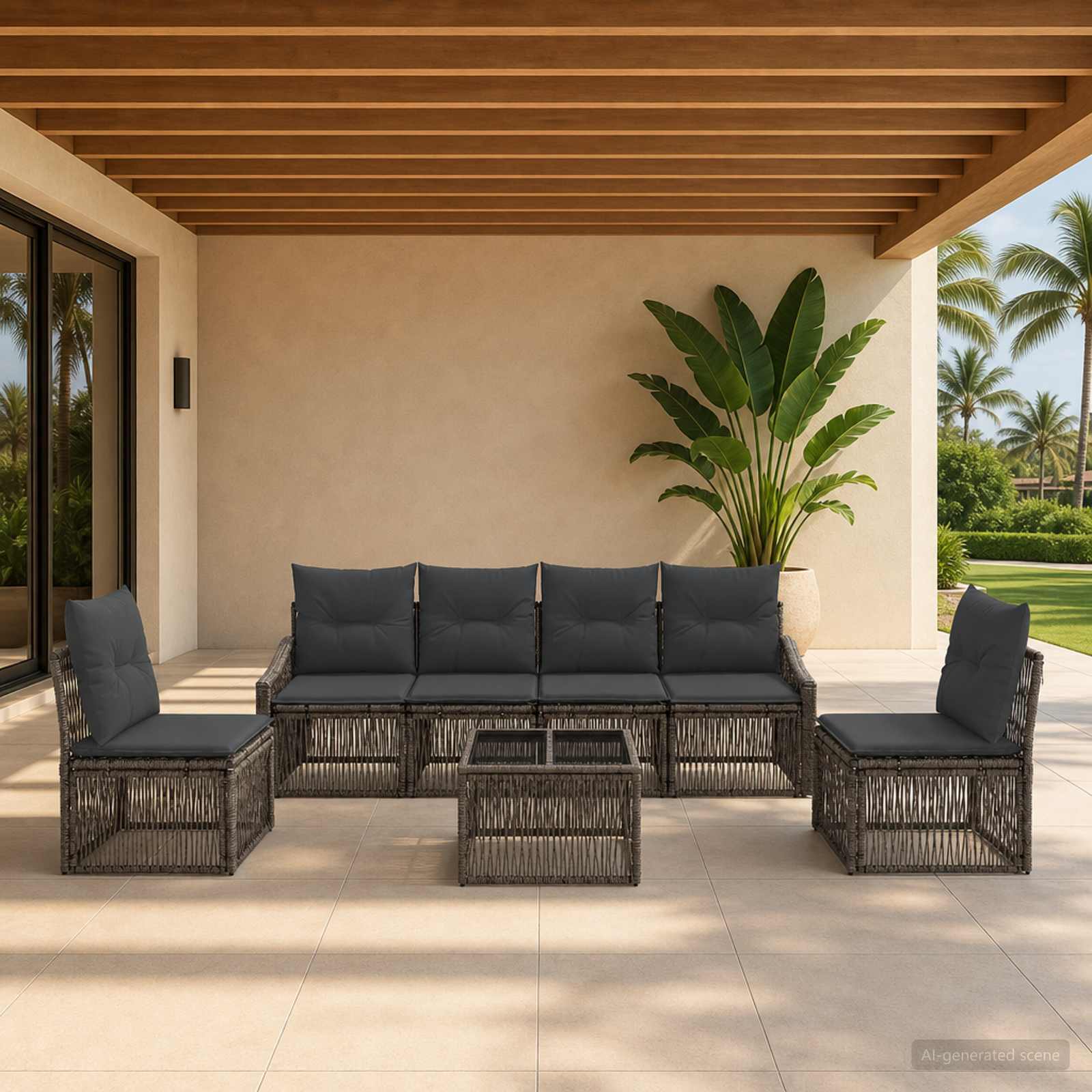 Gartensofa-set 7 stk. Grau Poly-Rattan