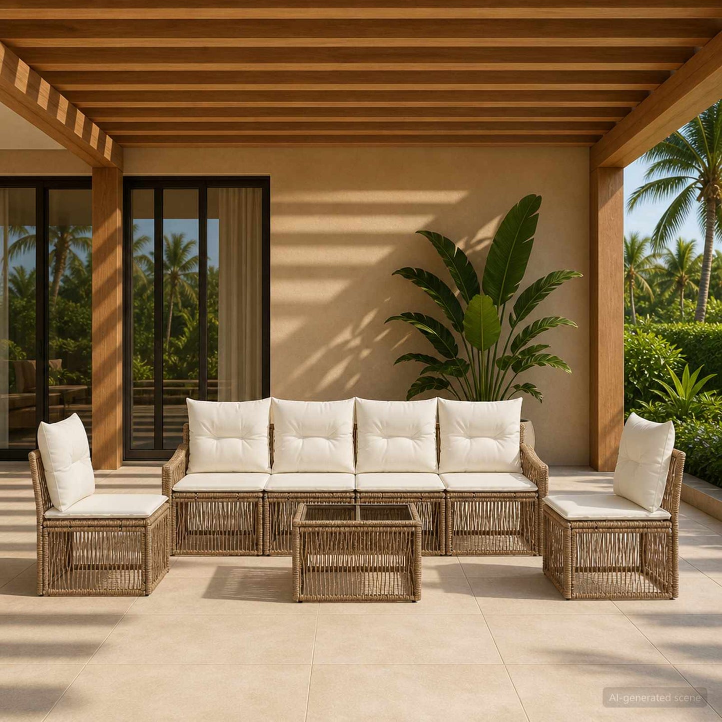 Gartensofa-set 7 pcs Beige Poly-Rattan