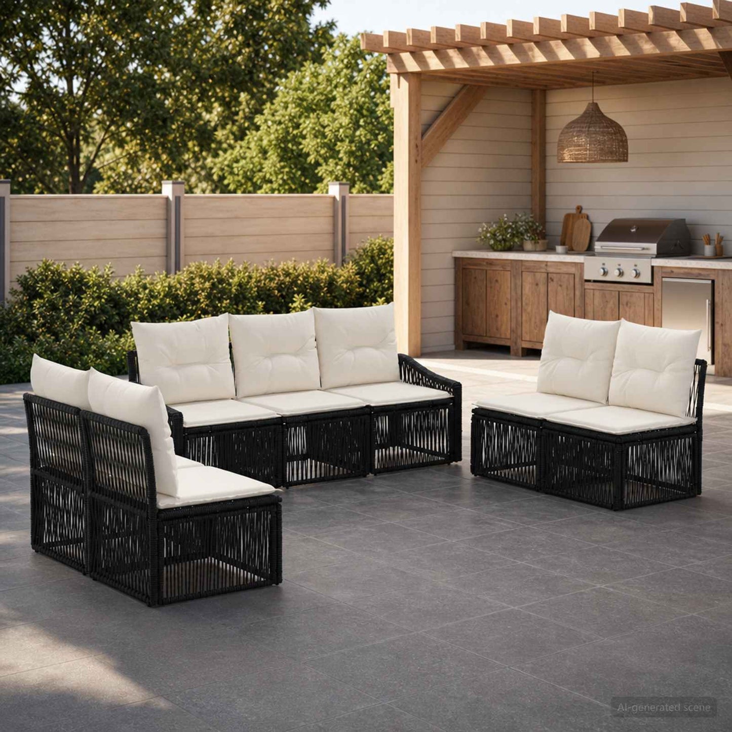 Gartensofa-set 7 pcs Schwarz Poly-Rattan