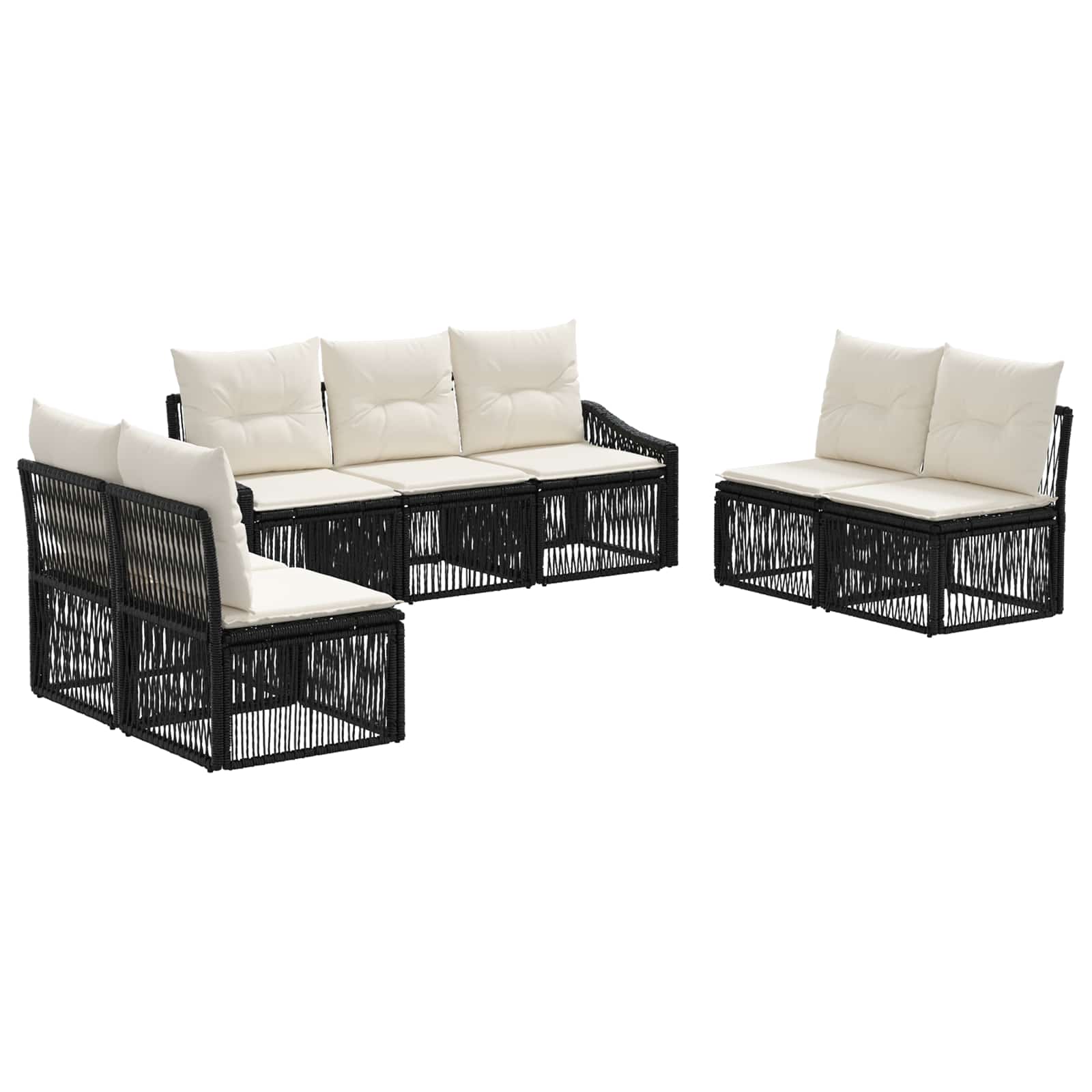 Gartensofa-set 7 pcs Schwarz Poly-Rattan