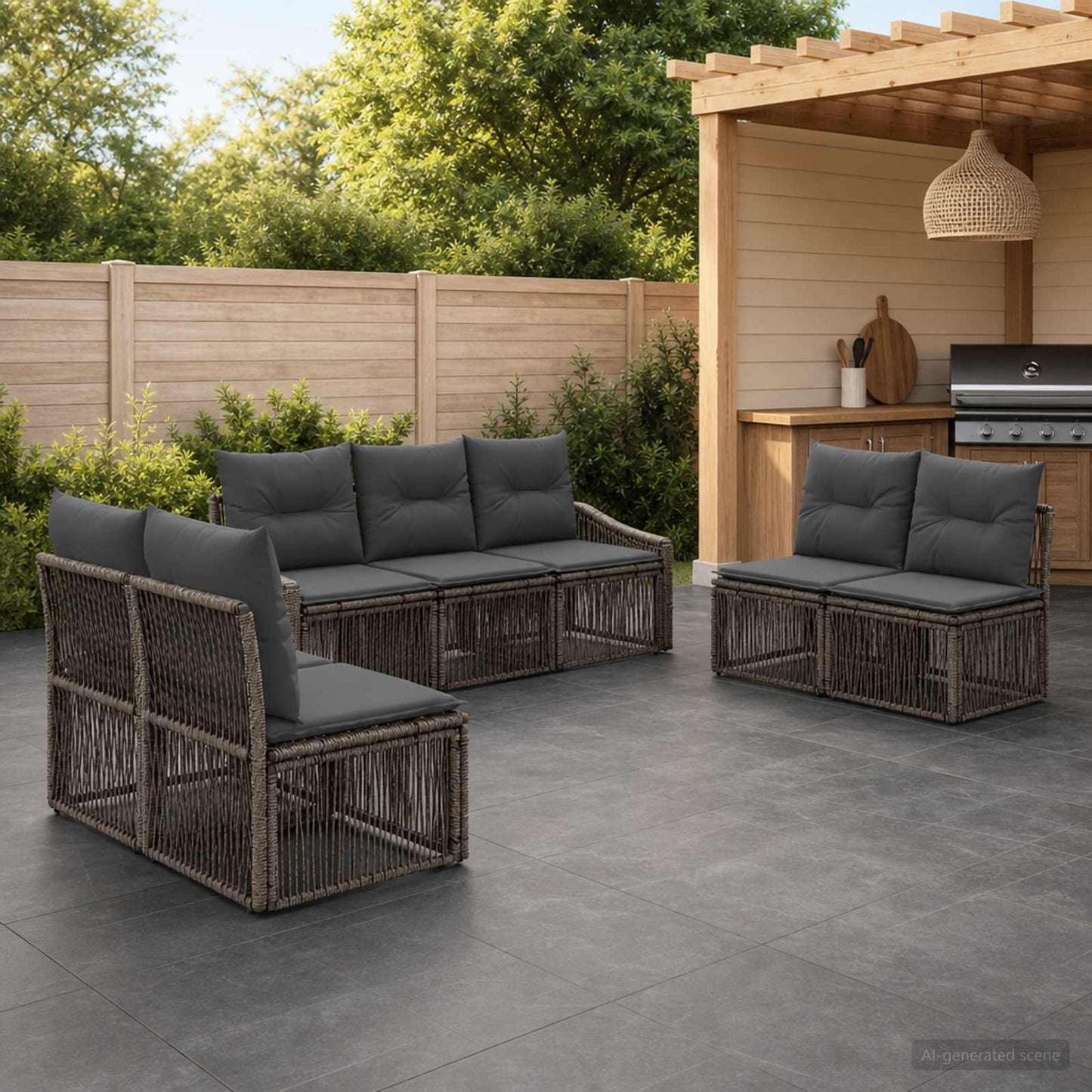 Gartensofa-set 7 pcs Grau Poly-Rattan