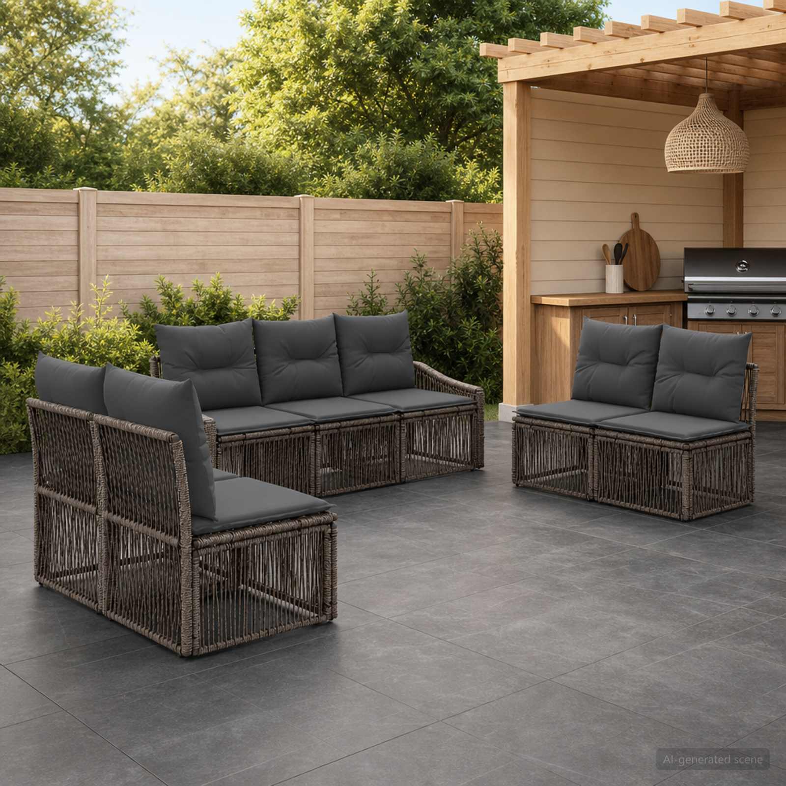 Gartensofa-set 7 pcs Grau Poly-Rattan