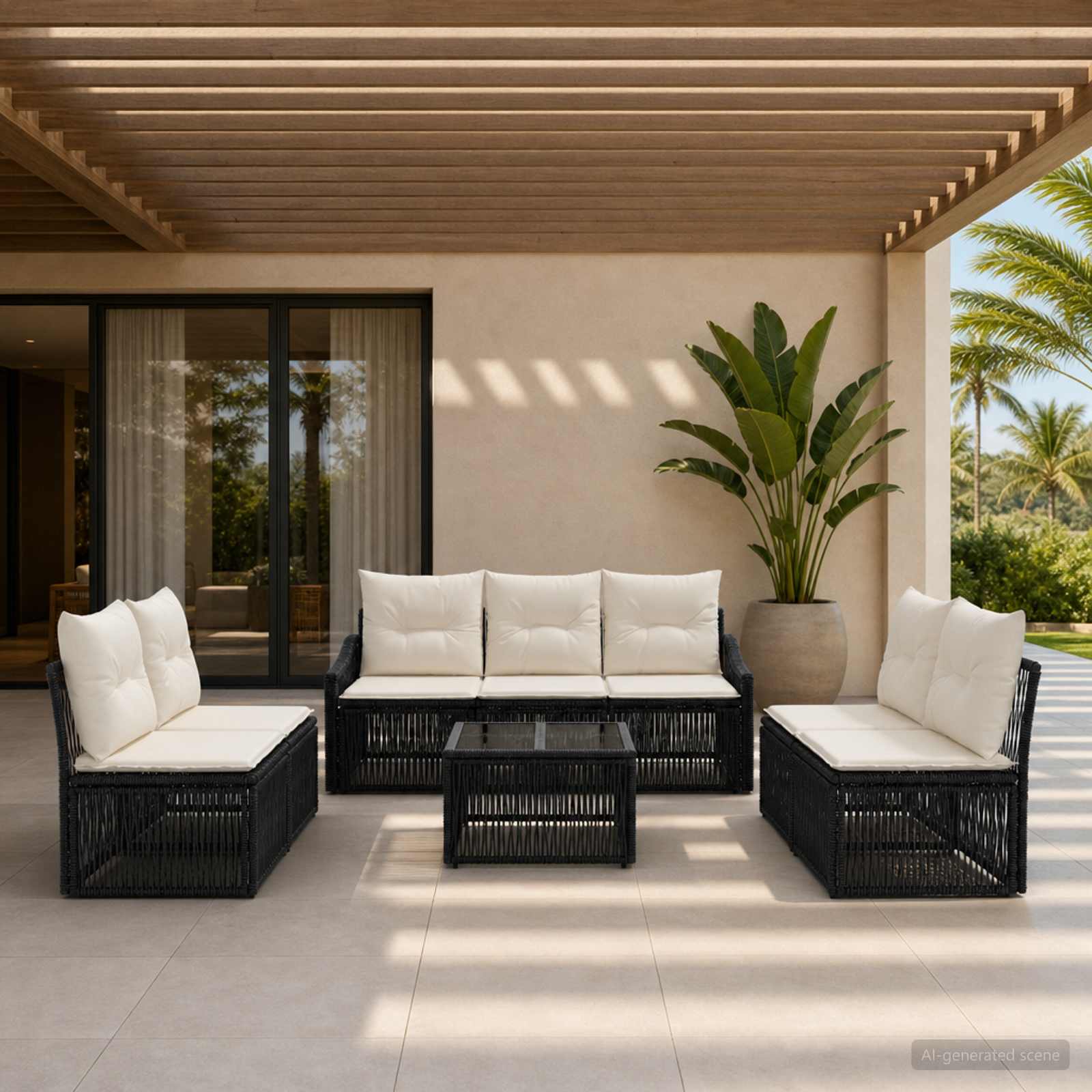 Gartensofa-set 8 stk. Schwarz Poly-Rattan