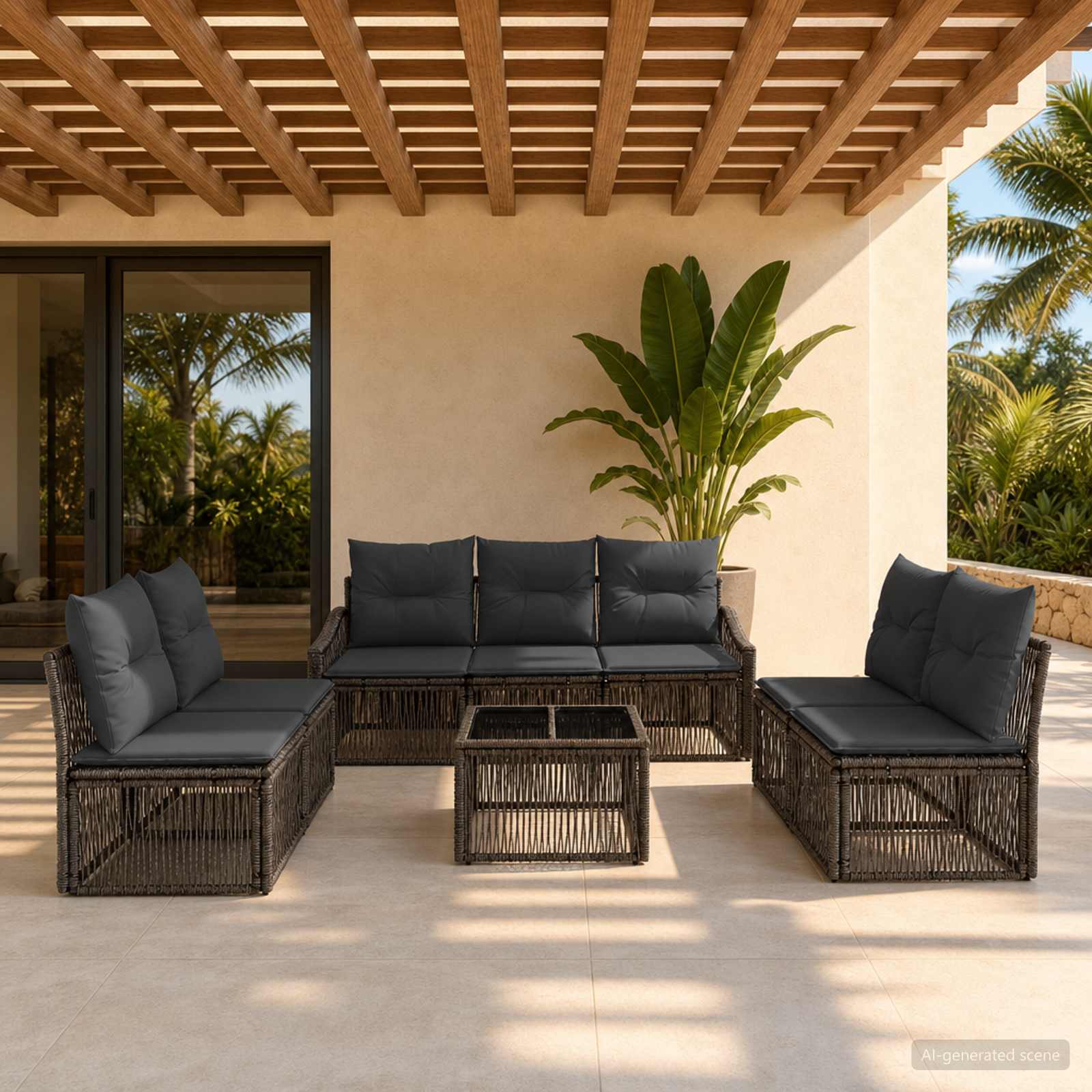 Gartensofa-set 8 stk. Grau Poly-Rattan