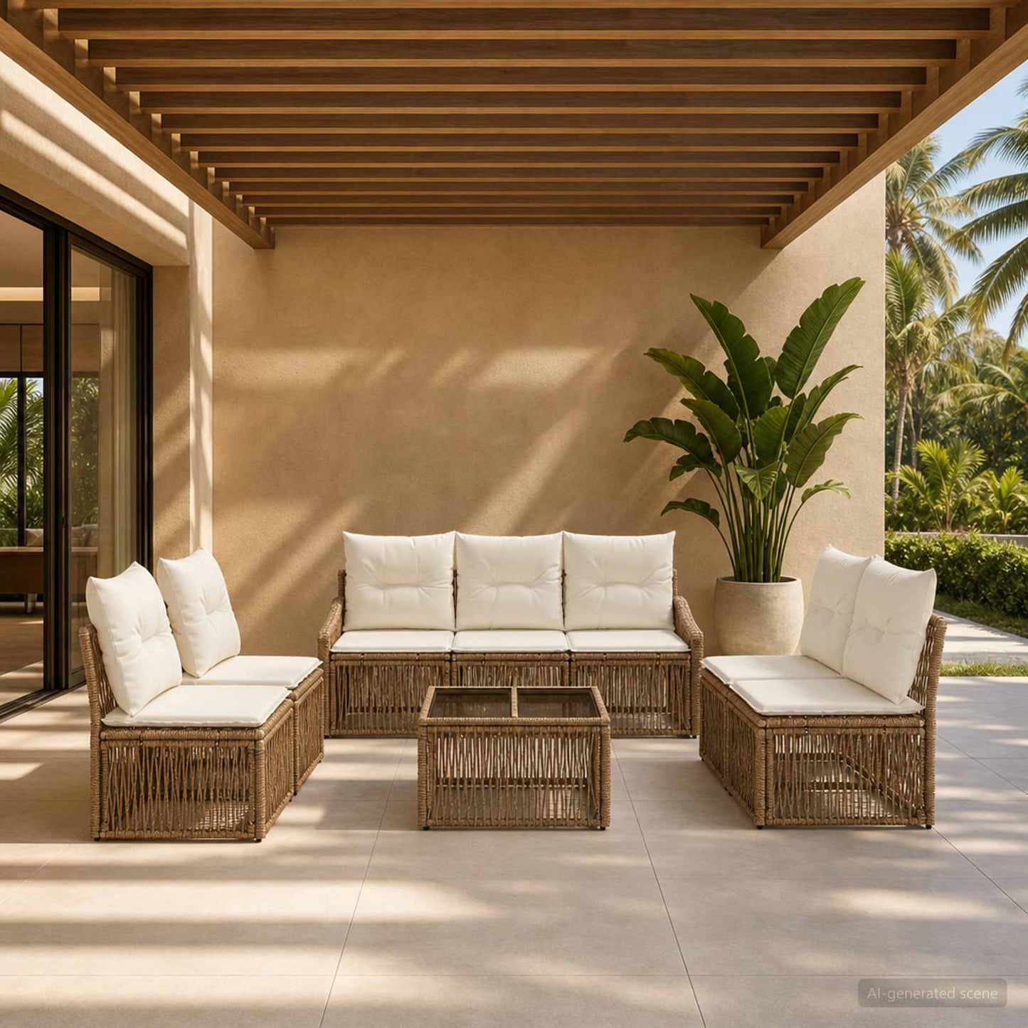 Gartensofa-set 8 pcs Beige Poly-Rattan