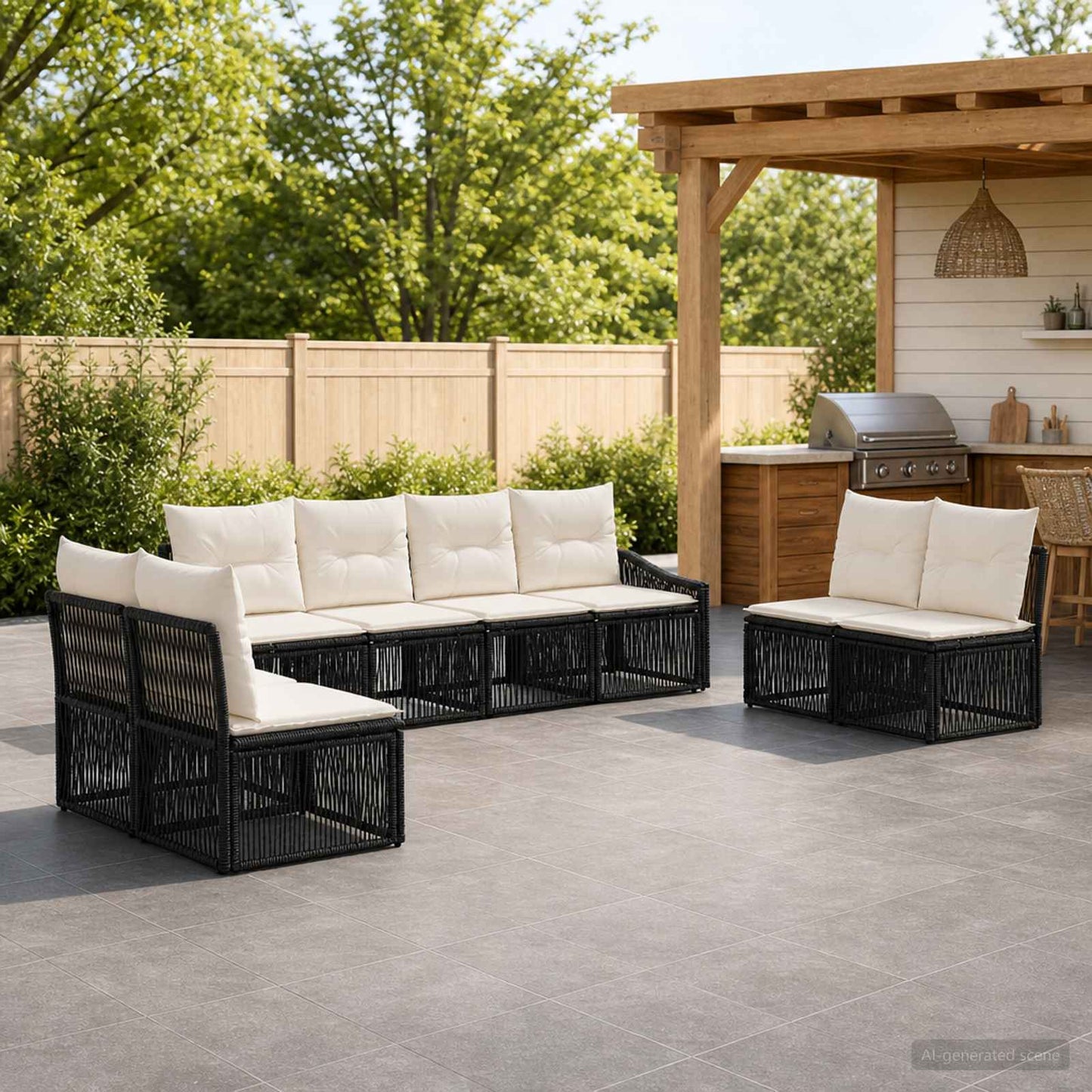 Gartensofa-set 8 pcs Schwarz Poly-Rattan