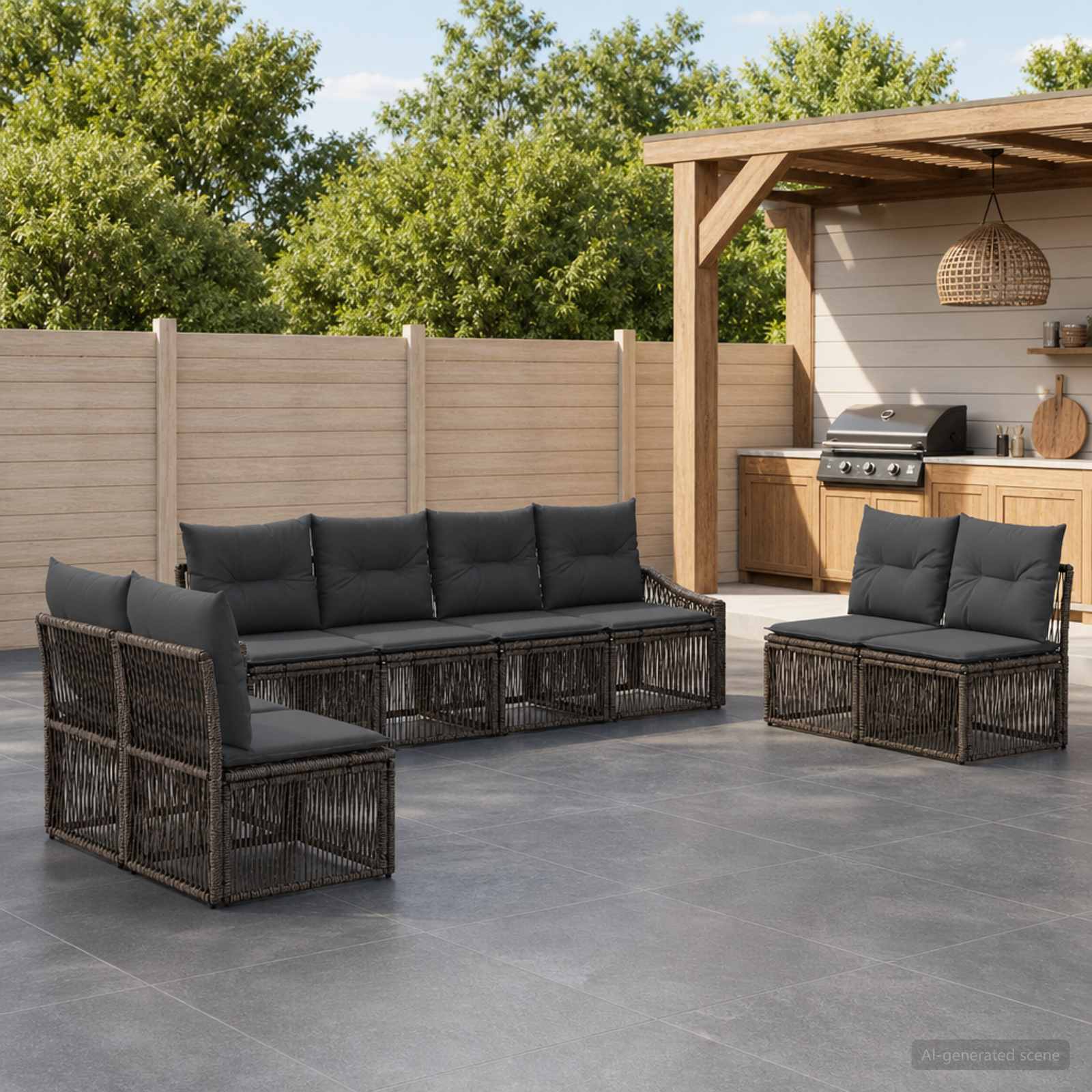 Gartensofa-set 8 pcs Grau Poly-Rattan