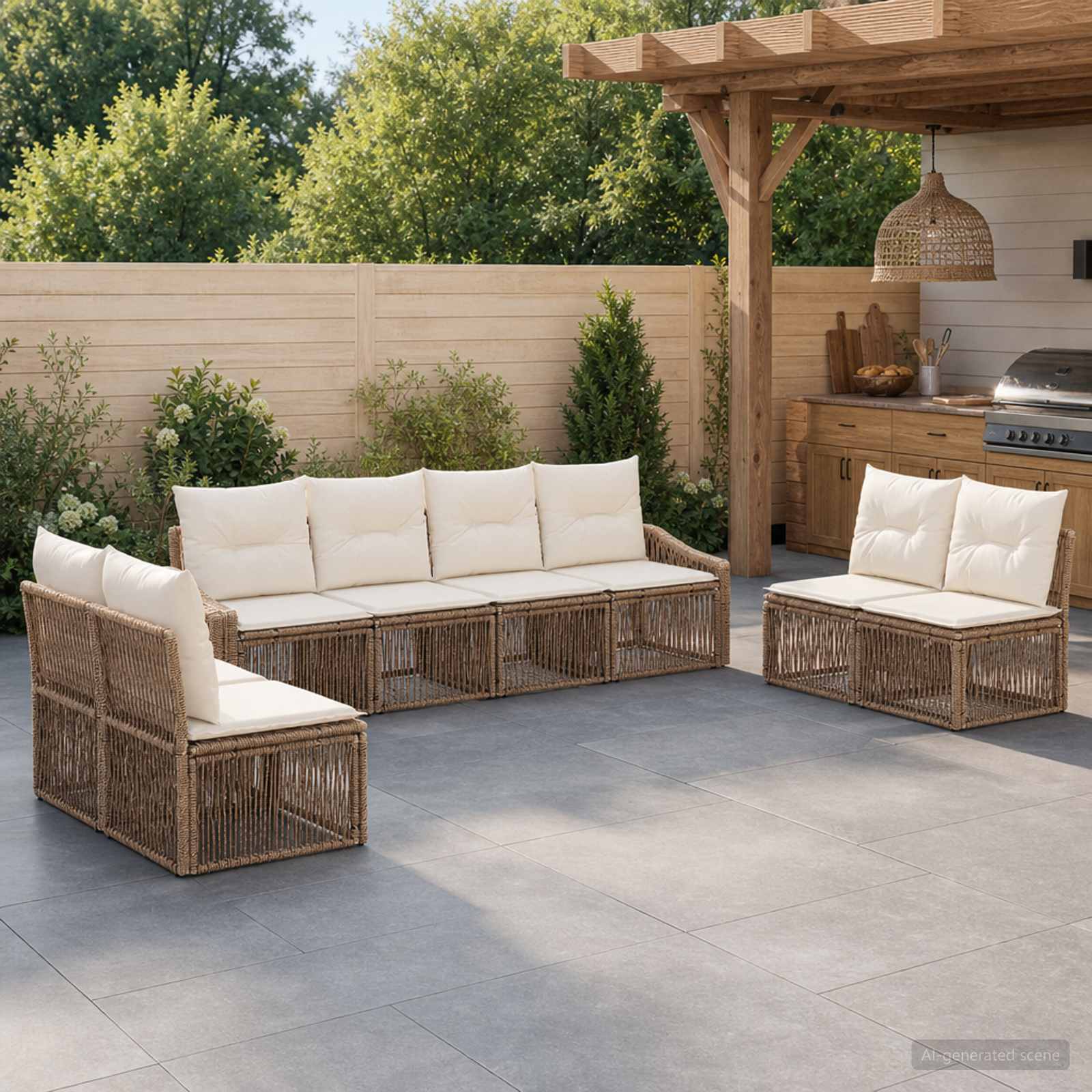 Gartensofa-set 8 pcs Beige Poly-Rattan