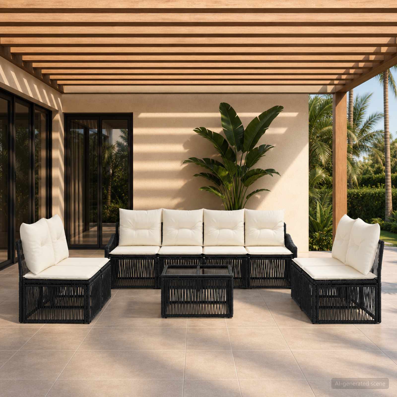 Gartensofa-set 9 stk. Schwarz Poly-Rattan