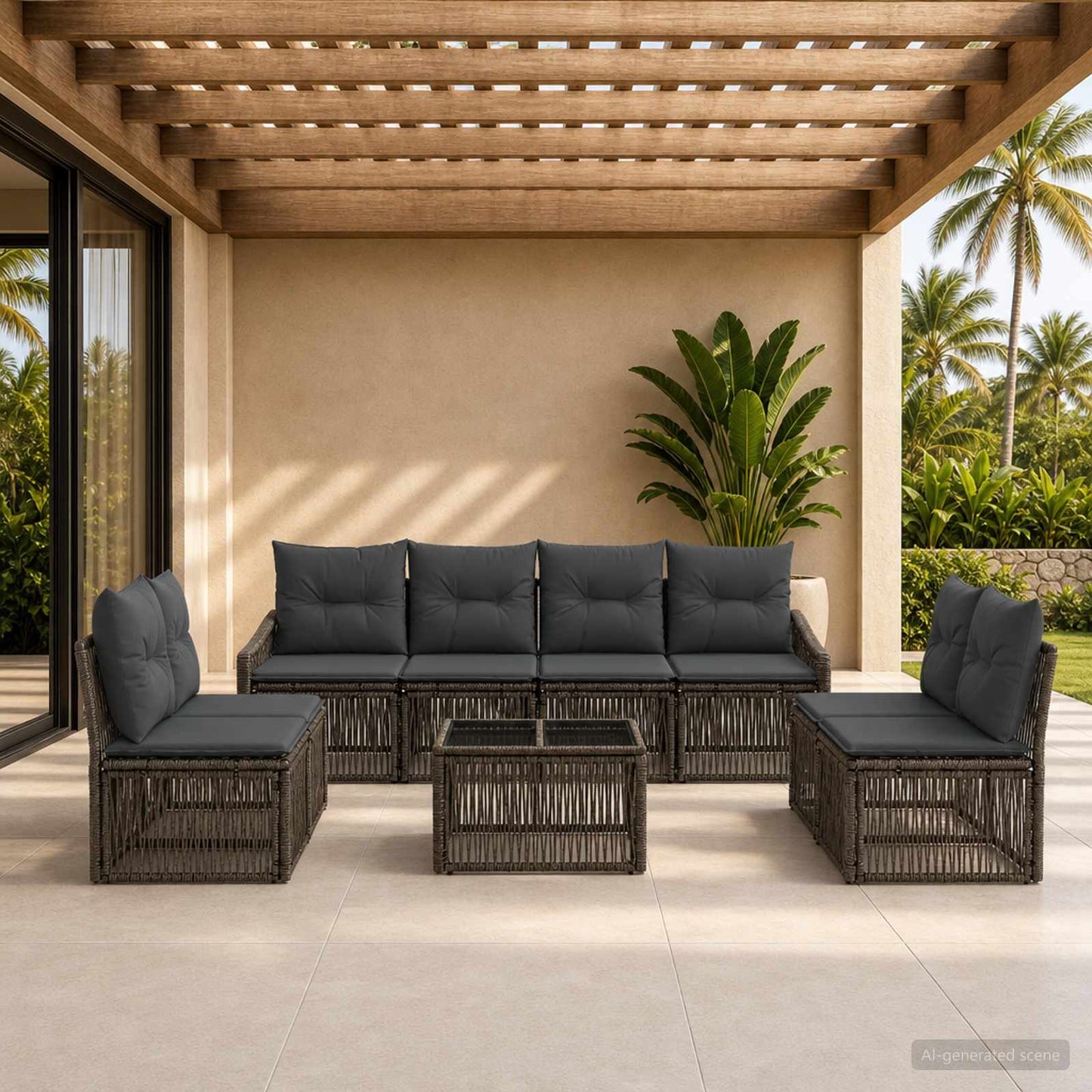 Gartensofa-set 9 stk. Grau Poly-Rattan