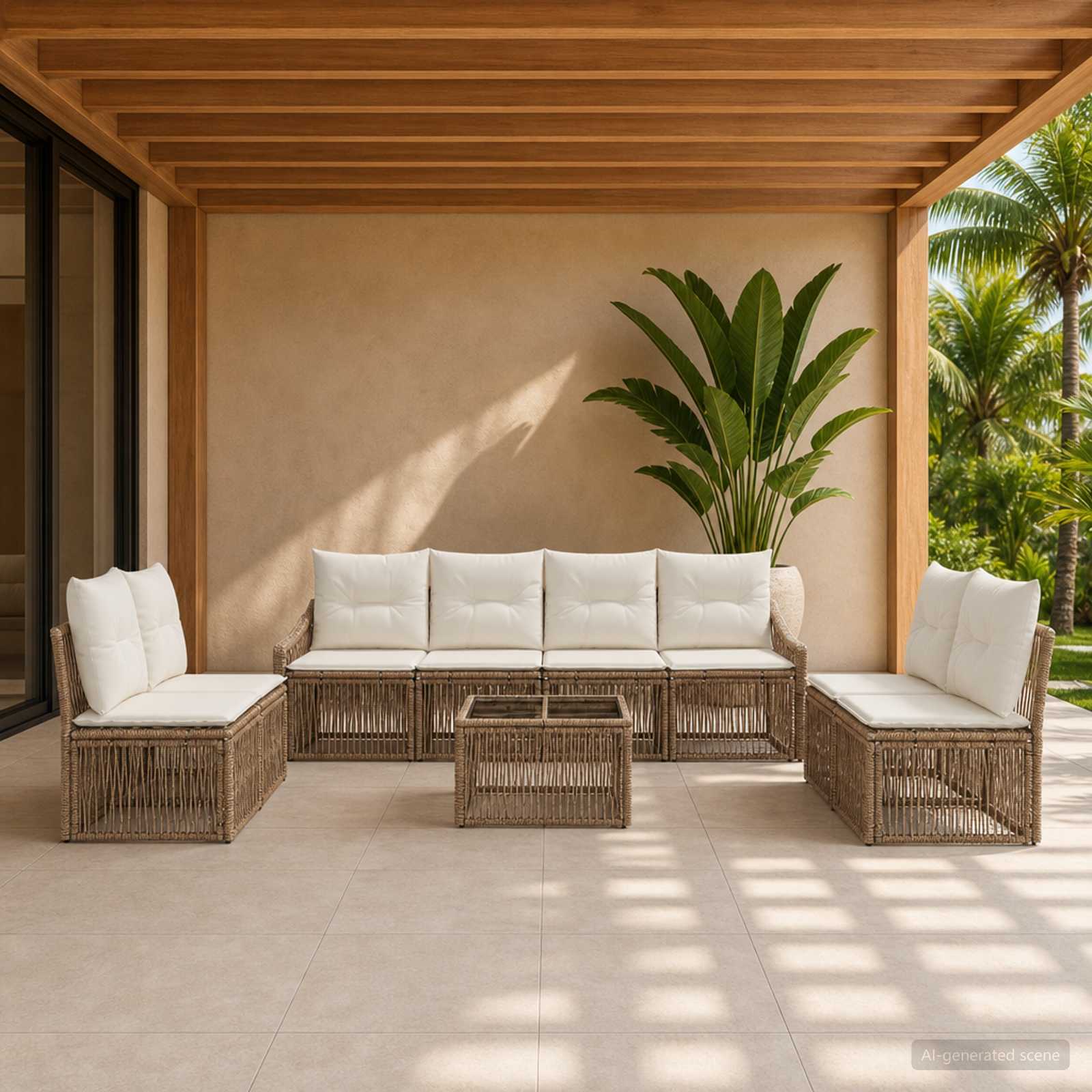 Gartensofa-set 9 pcs Beige Poly-Rattan