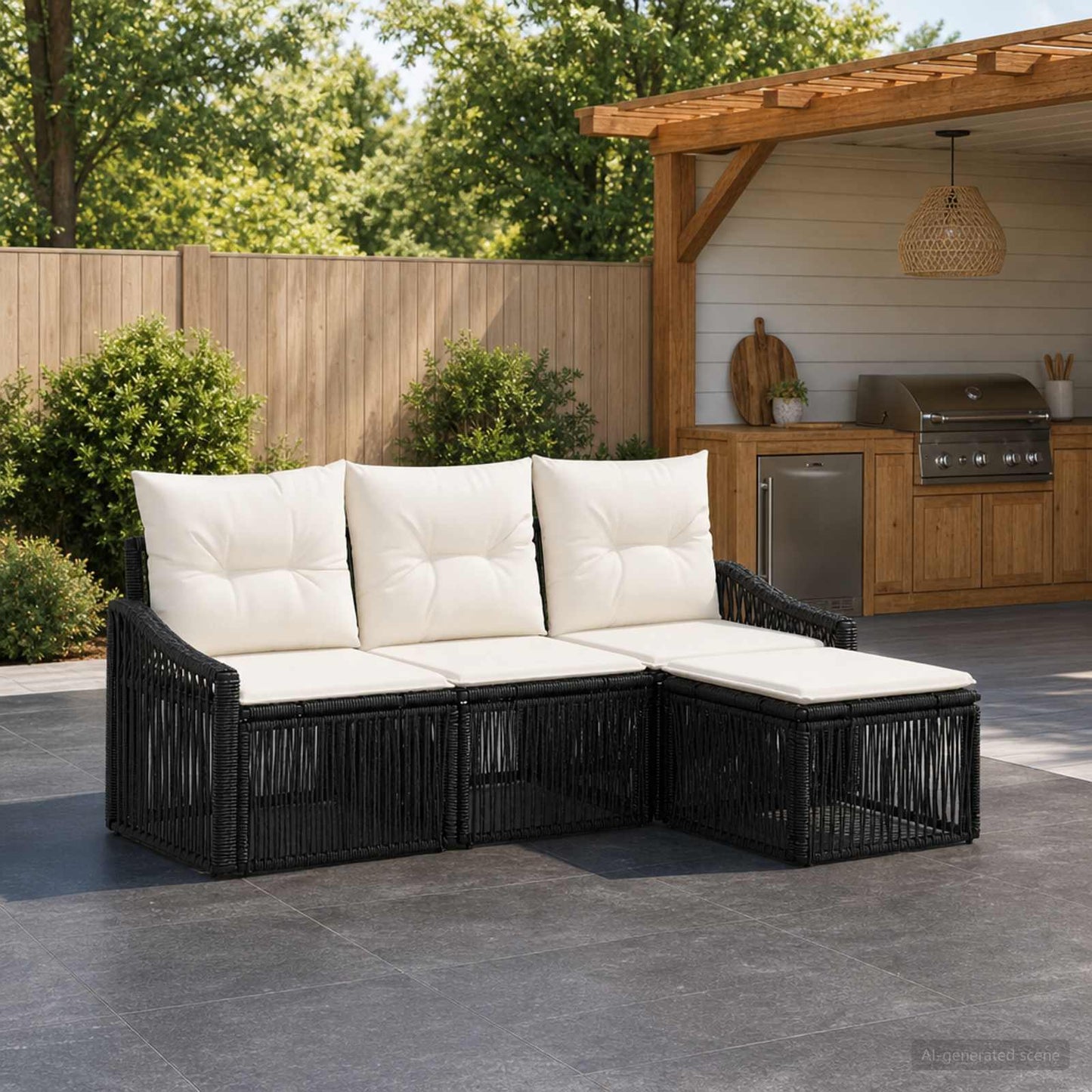 Gartensofa-set 4 stk. Schwarz Poly-Rattan