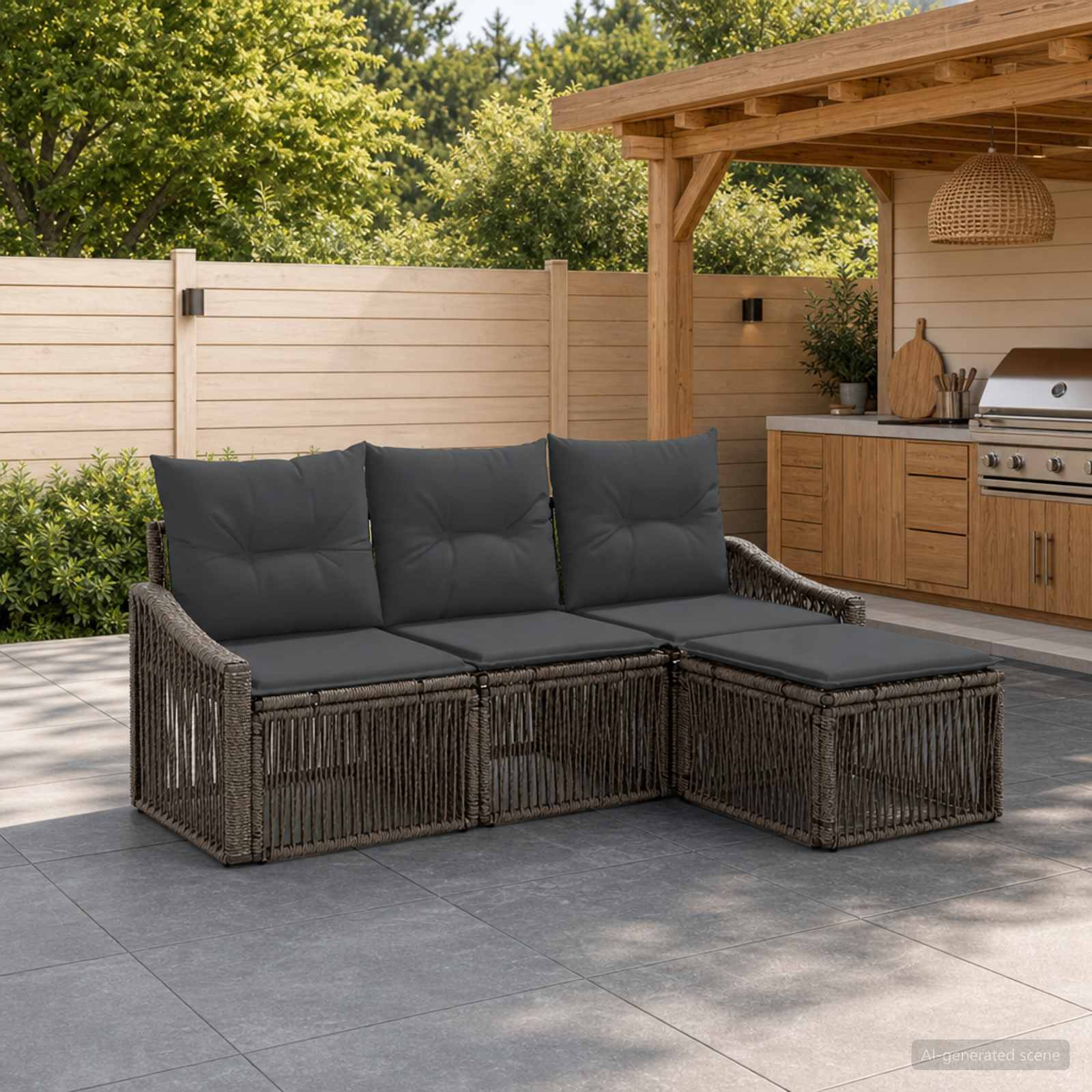 Gartensofa-set 4 stk. Grau Poly-Rattan