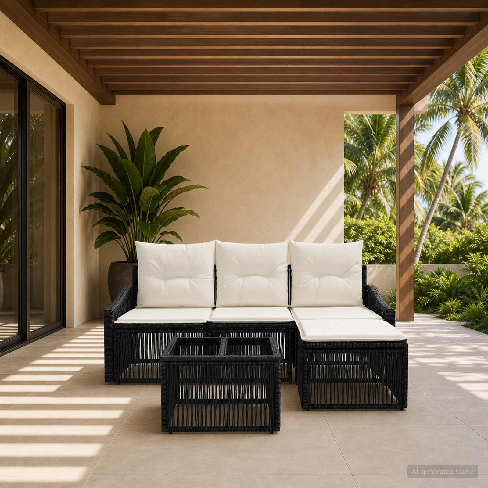 Gartensofa-set 5 stk. Schwarz Poly-Rattan