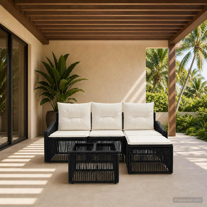 Gartensofa-set 5 stk. Schwarz Poly-Rattan