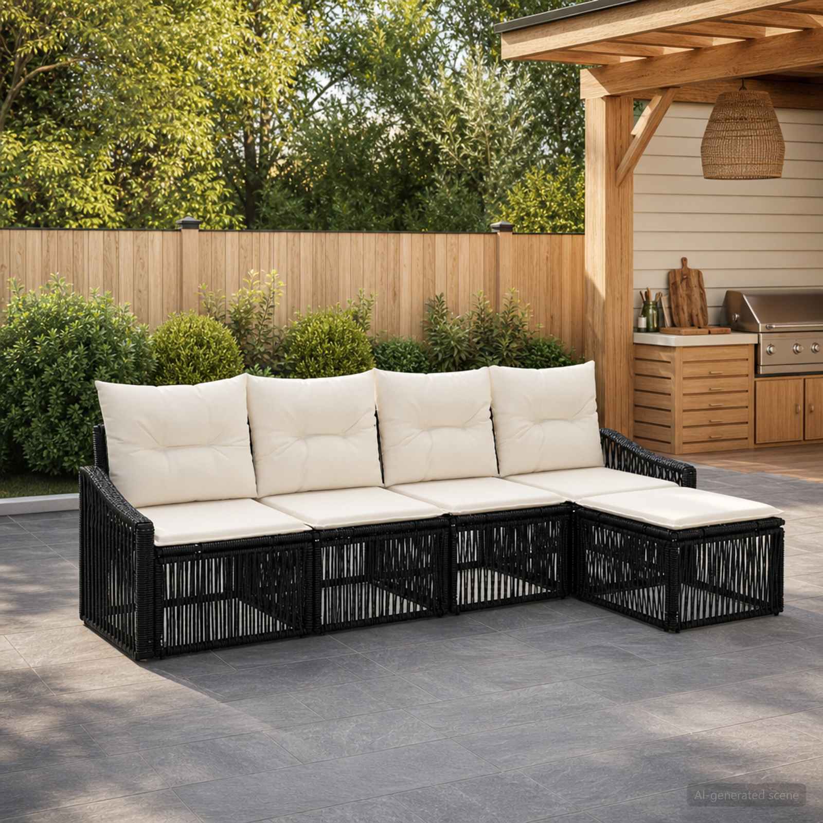 Gartensofa-set 5 pcs Schwarz Poly-Rattan