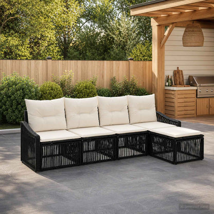 Gartensofa-set 5 stk. Schwarz Poly-Rattan